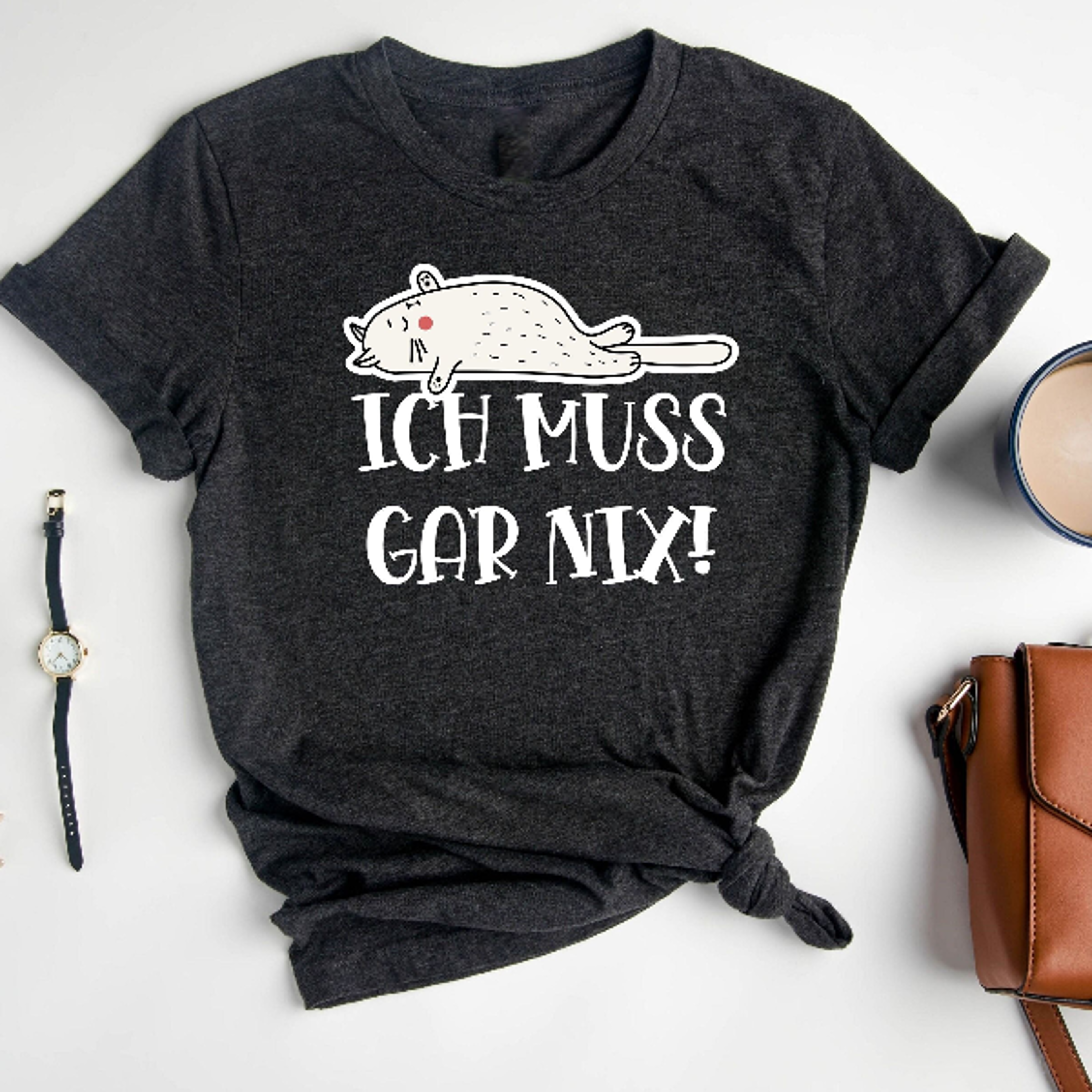 faule katze ich muss gar nix, geschenke fur katzenliebhaber tshirt, katzenliebhaber geschenk, lustiges katzen t-shirt, l