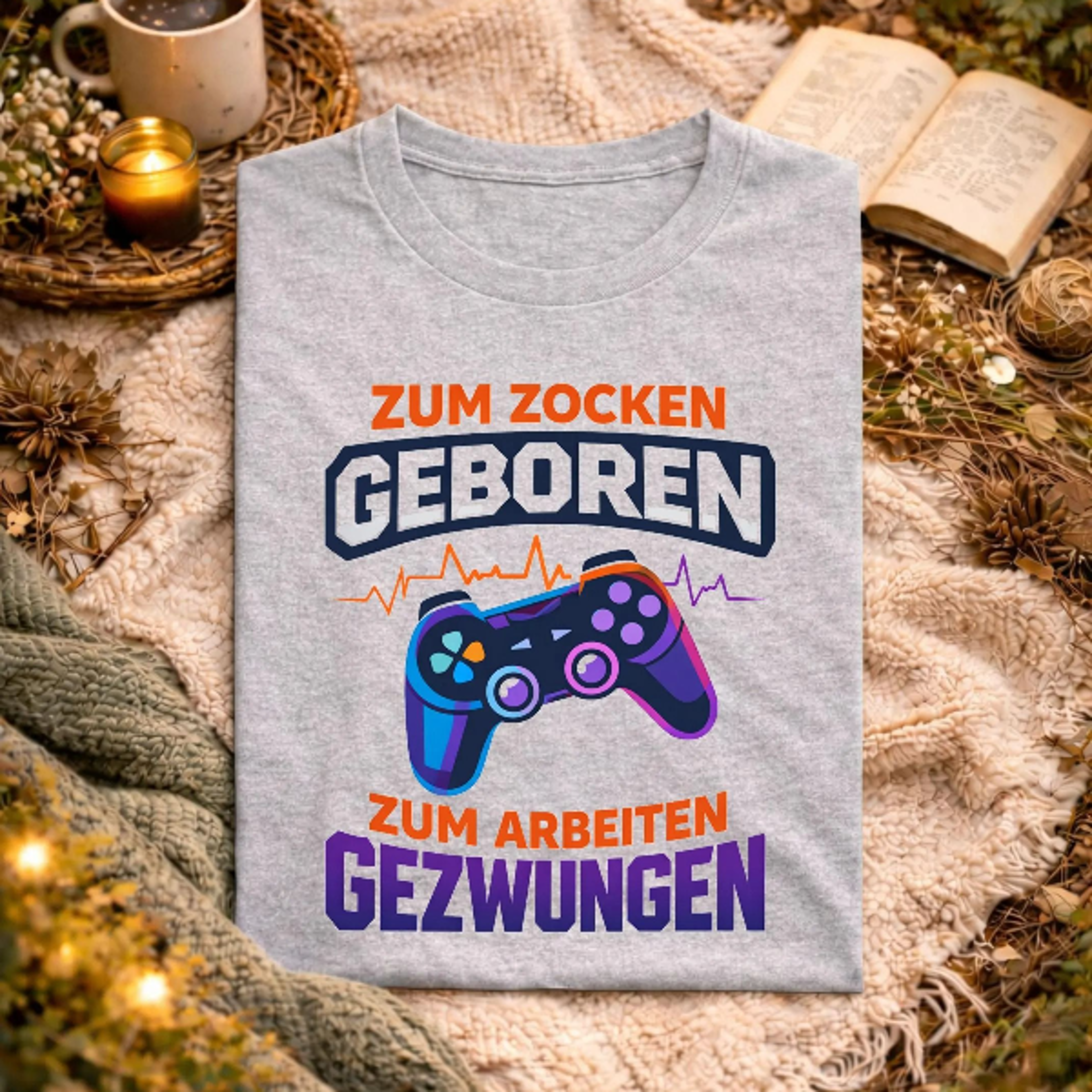 zum zocken geboren zum arbeiten gezwungen gamer shirt, lustiges gaming spruch design,humorvolles gamer geschenk motiv,