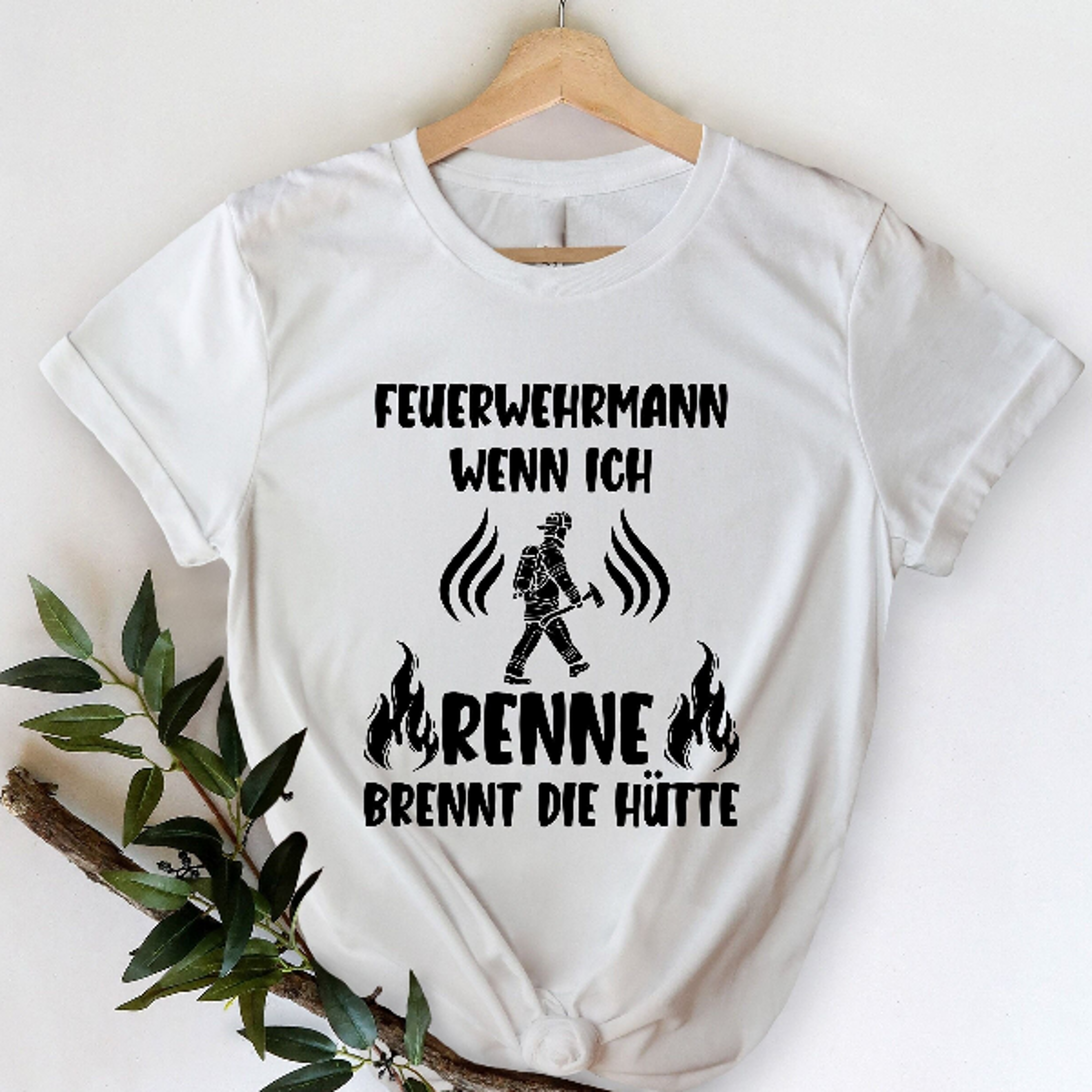 feuerwehrmann wenn ich renne brennt die hutte, feuerwehr t-shirt, geschenk fur feuerwehrmann, lustiges freiwillige, frei