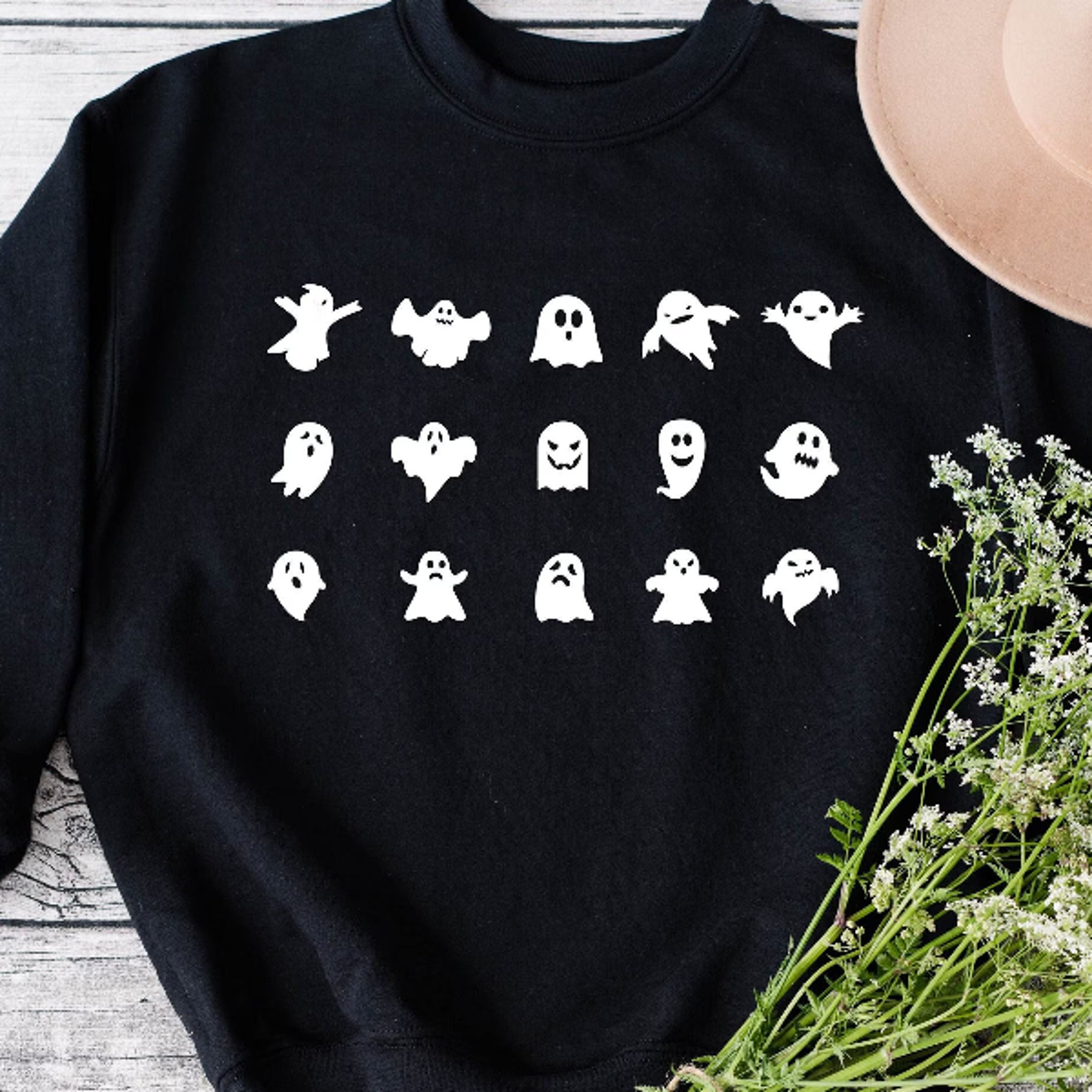 funny ghost faces sweatshirt, halloween graphic tee, cute spooky pullover