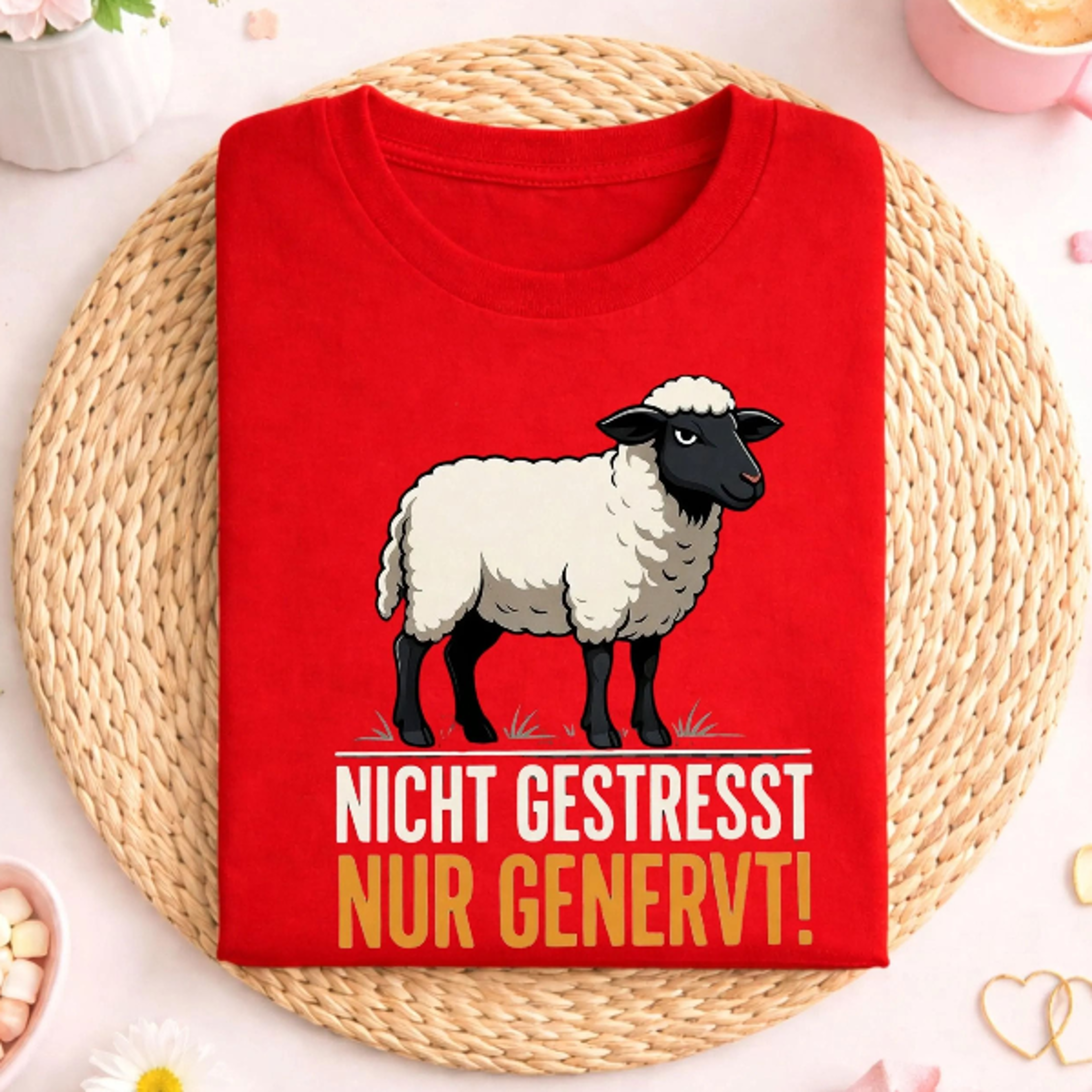 nicht gestresst nur genervt shirt, lustiger spruch tee, schaf motiv shirt, humor spruch tshirt, sarkasmus design tee, fr