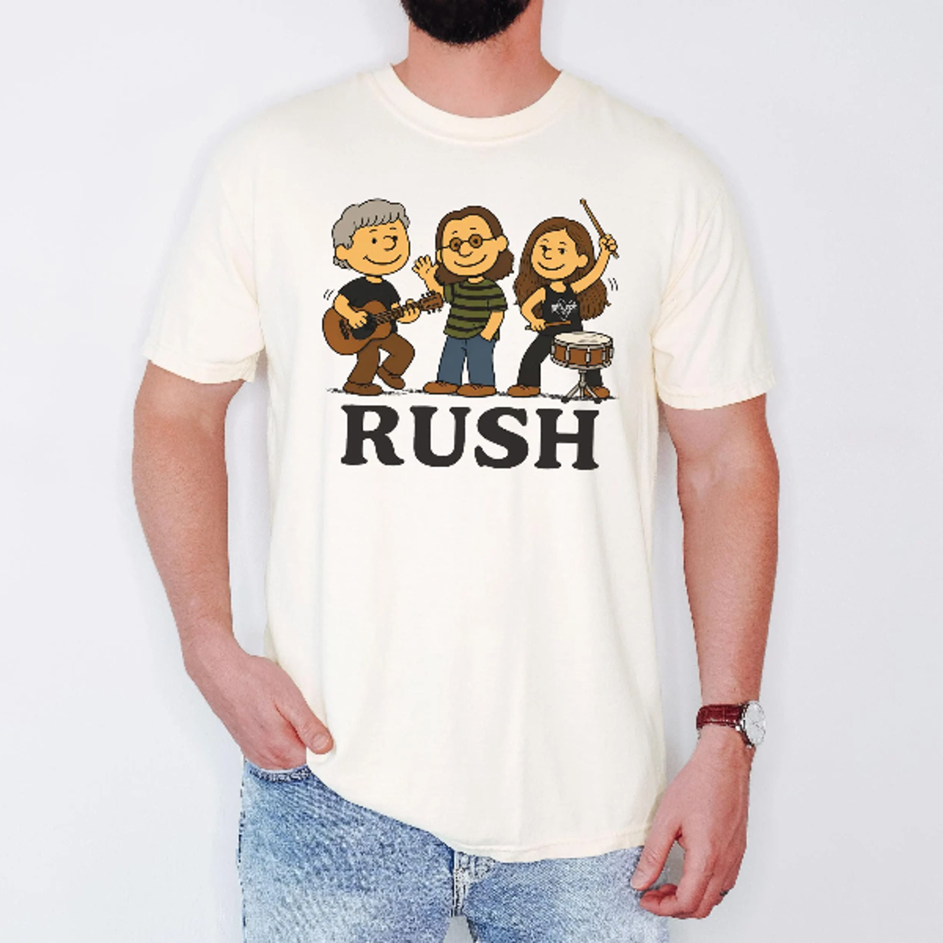 rush band vintage rock trio cartoon tee for music fans everyday outfit, shirt ozzie