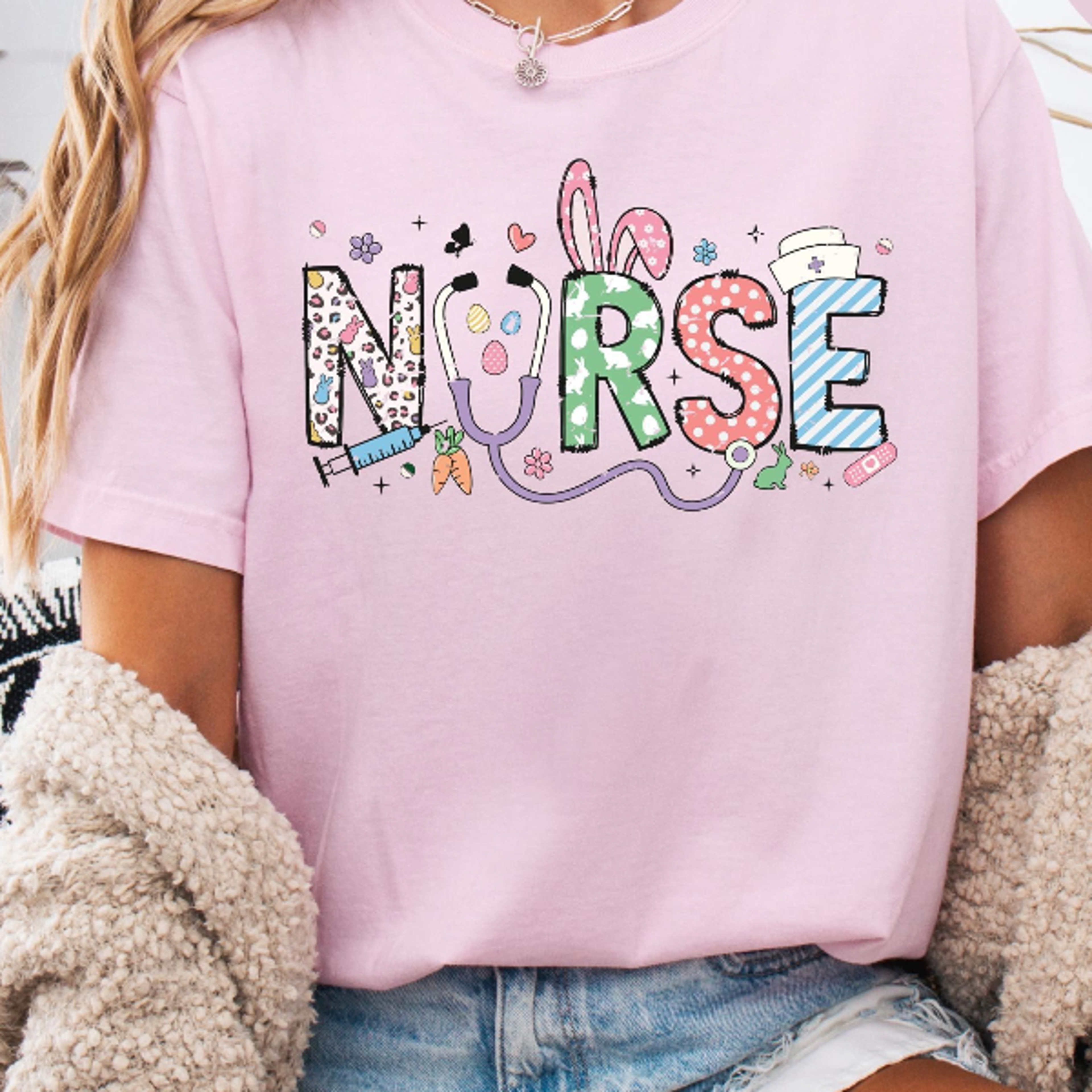 bunny nurse shirt, easter nurse shirt, easter shirt for nurse, easter medical