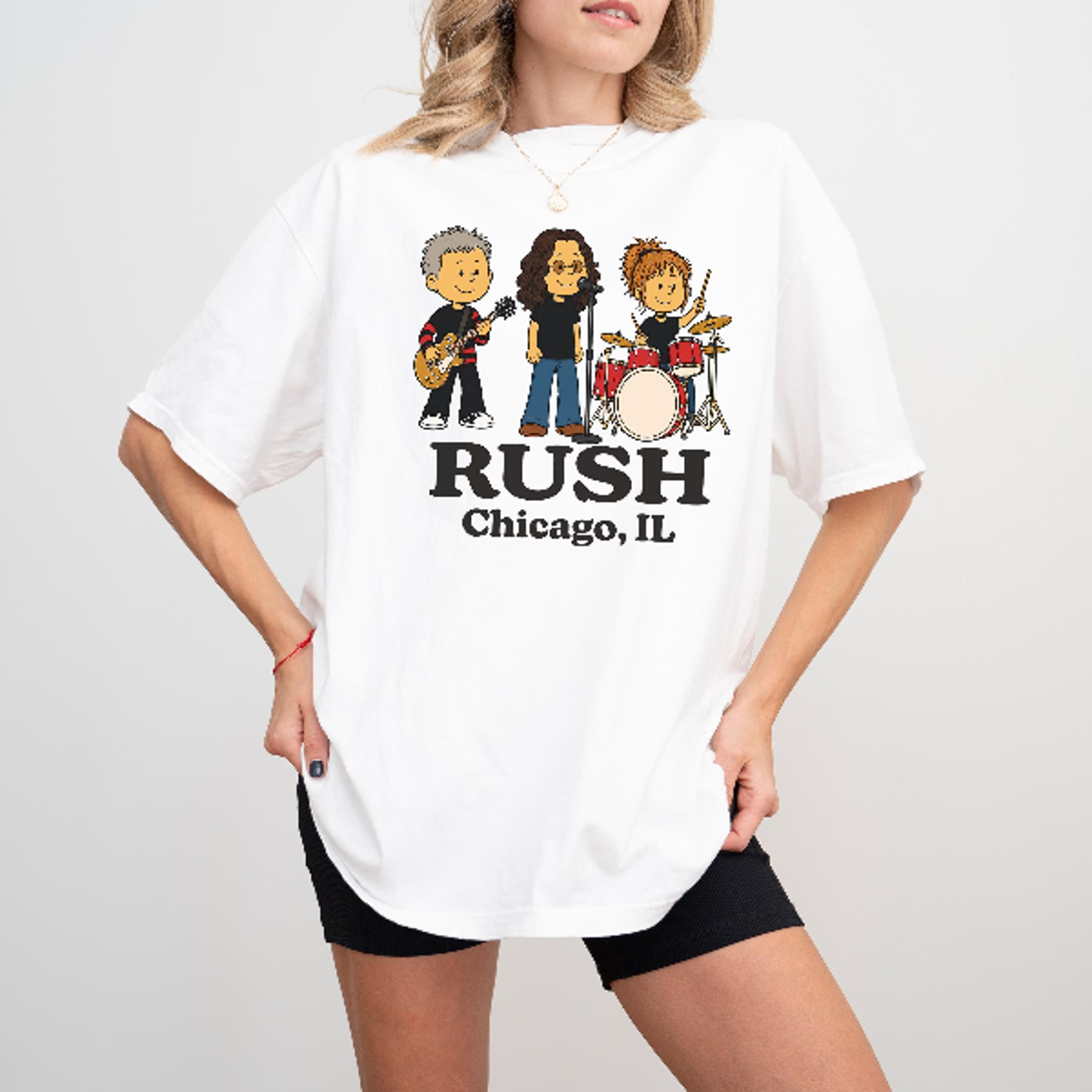 rush band retro rock cartoon, music fans everyday outfit