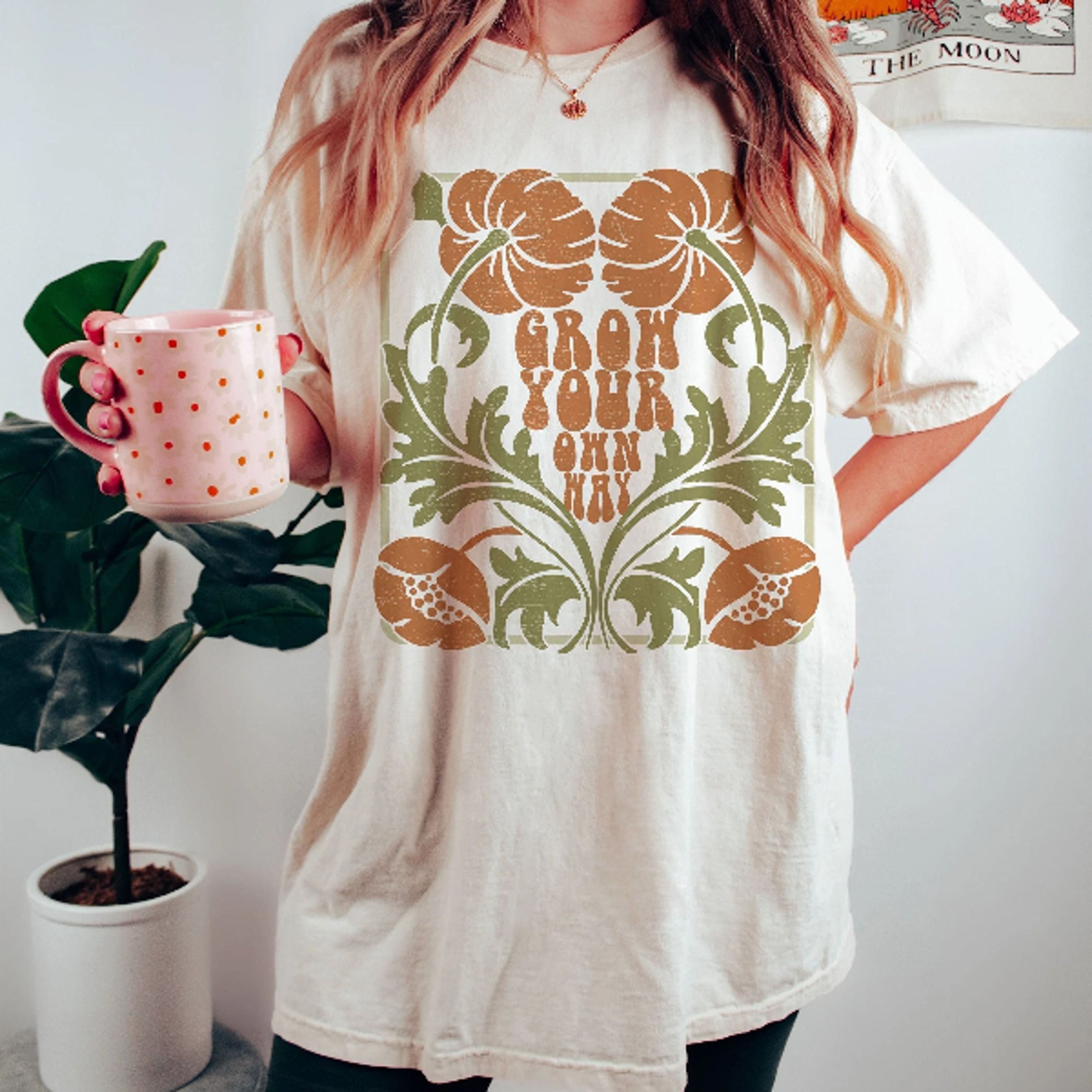 grow your own way tee, boho graphic tee, retro tee, size up for t-shirt, vintage inspired, unisex,