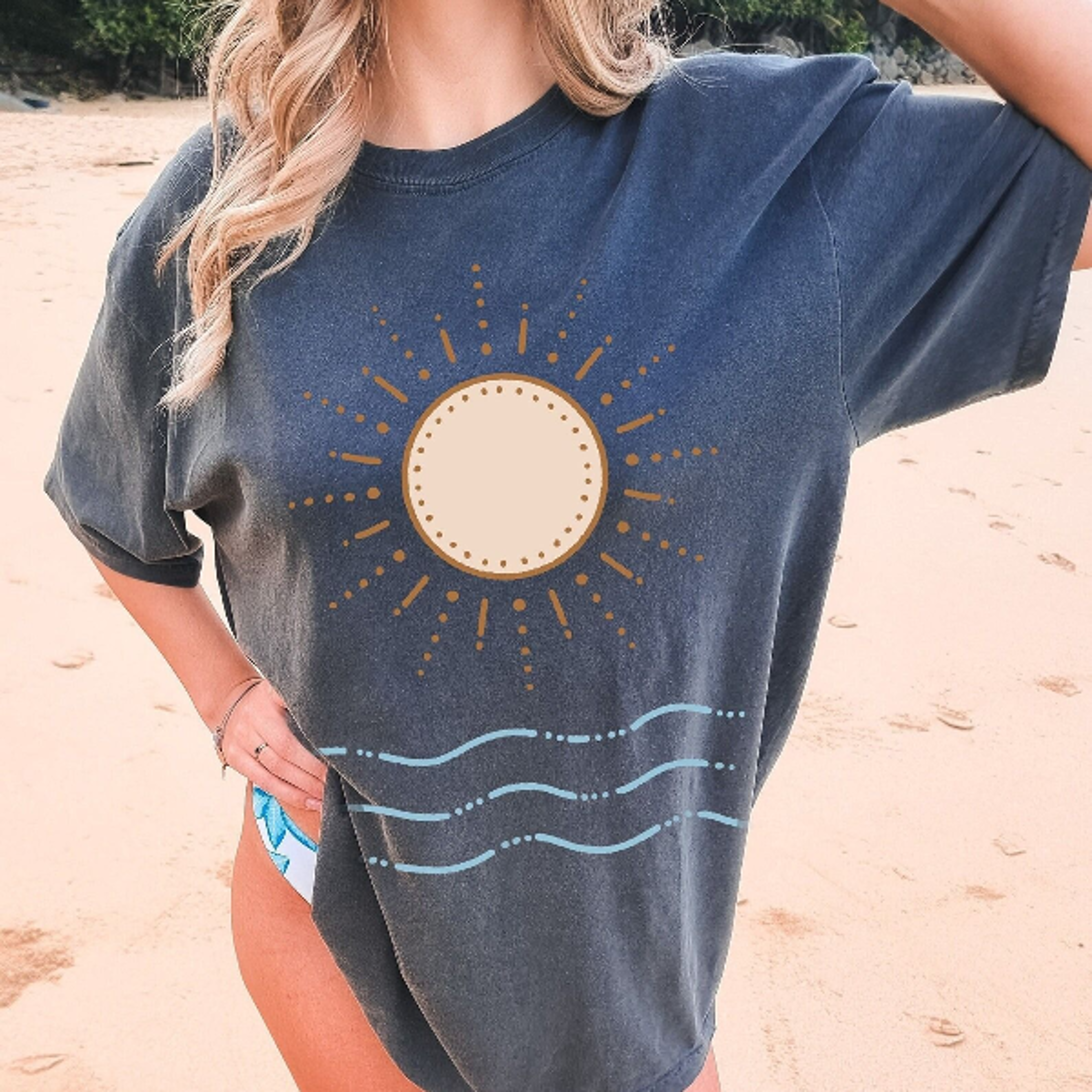 sun t-shirt, sun tee, sun waves tee, beach tee shirt, vintage inspired cotton t-shirt, unisex
