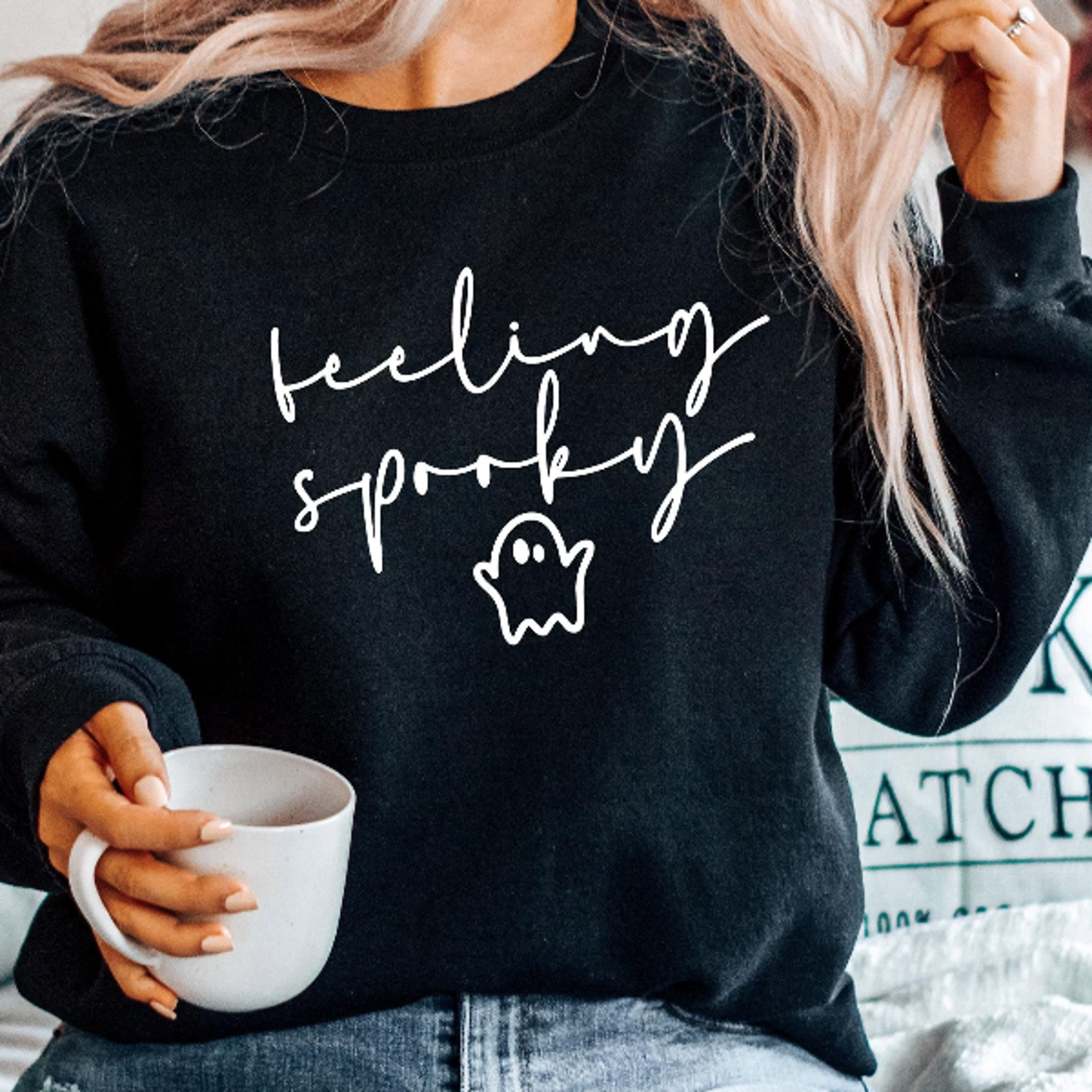 feeling spooky sweatshirt ghost sweatshirt funny halloween womens crewneck