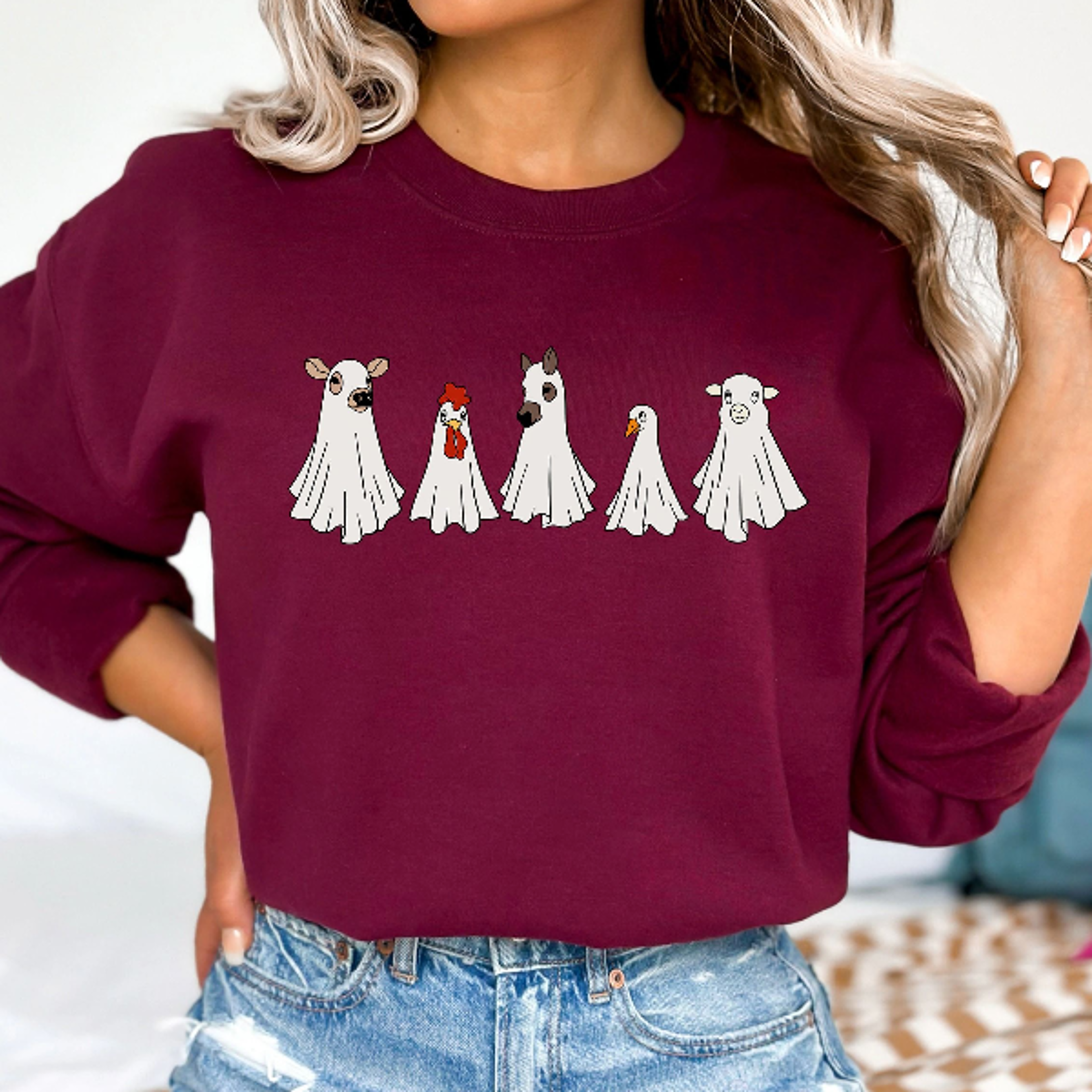 halloween animal ghosts sweatshirt ghost cow chicken funny halloween crewneck
