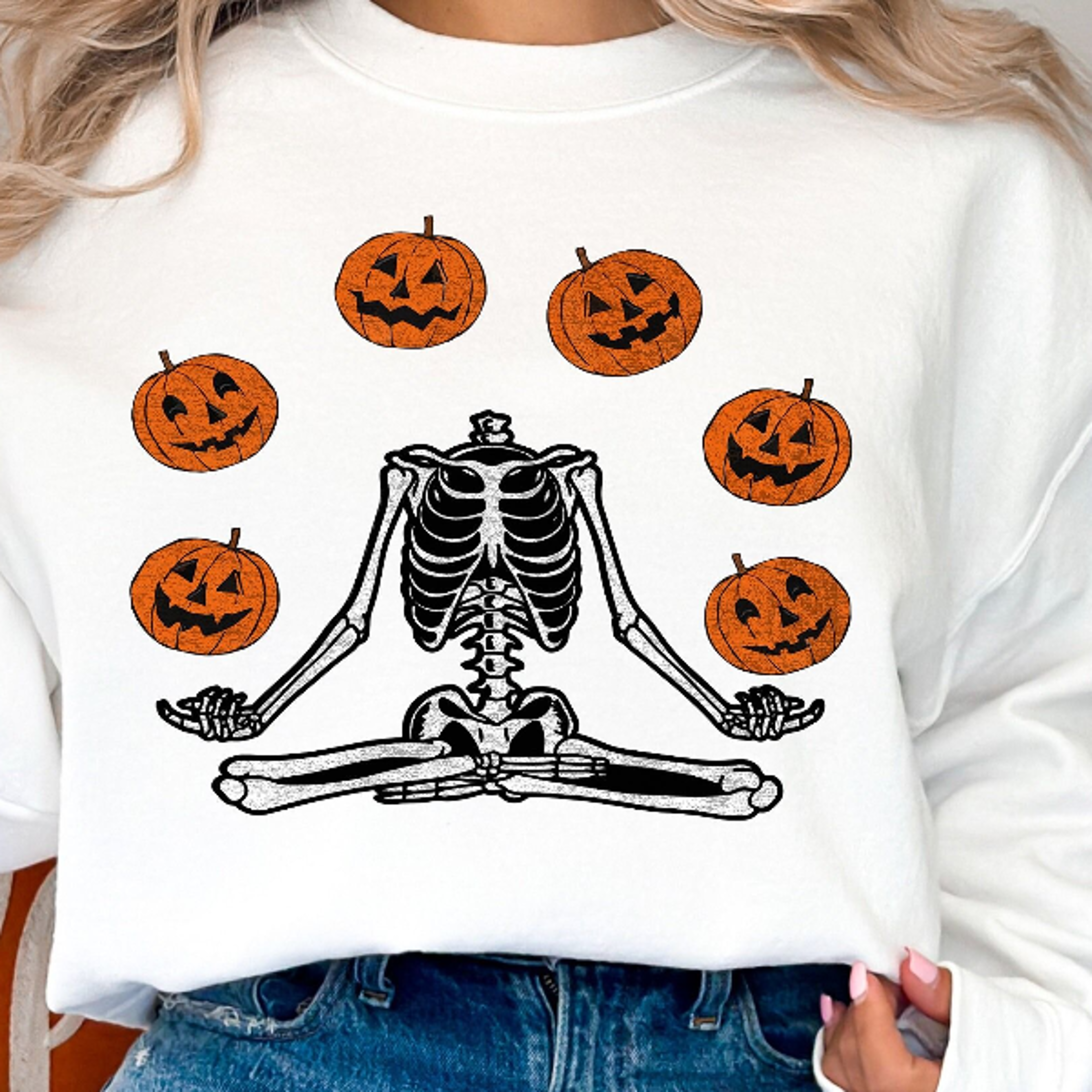 pumpkin halloween sweatshirt retro skeleton fall shirt for women