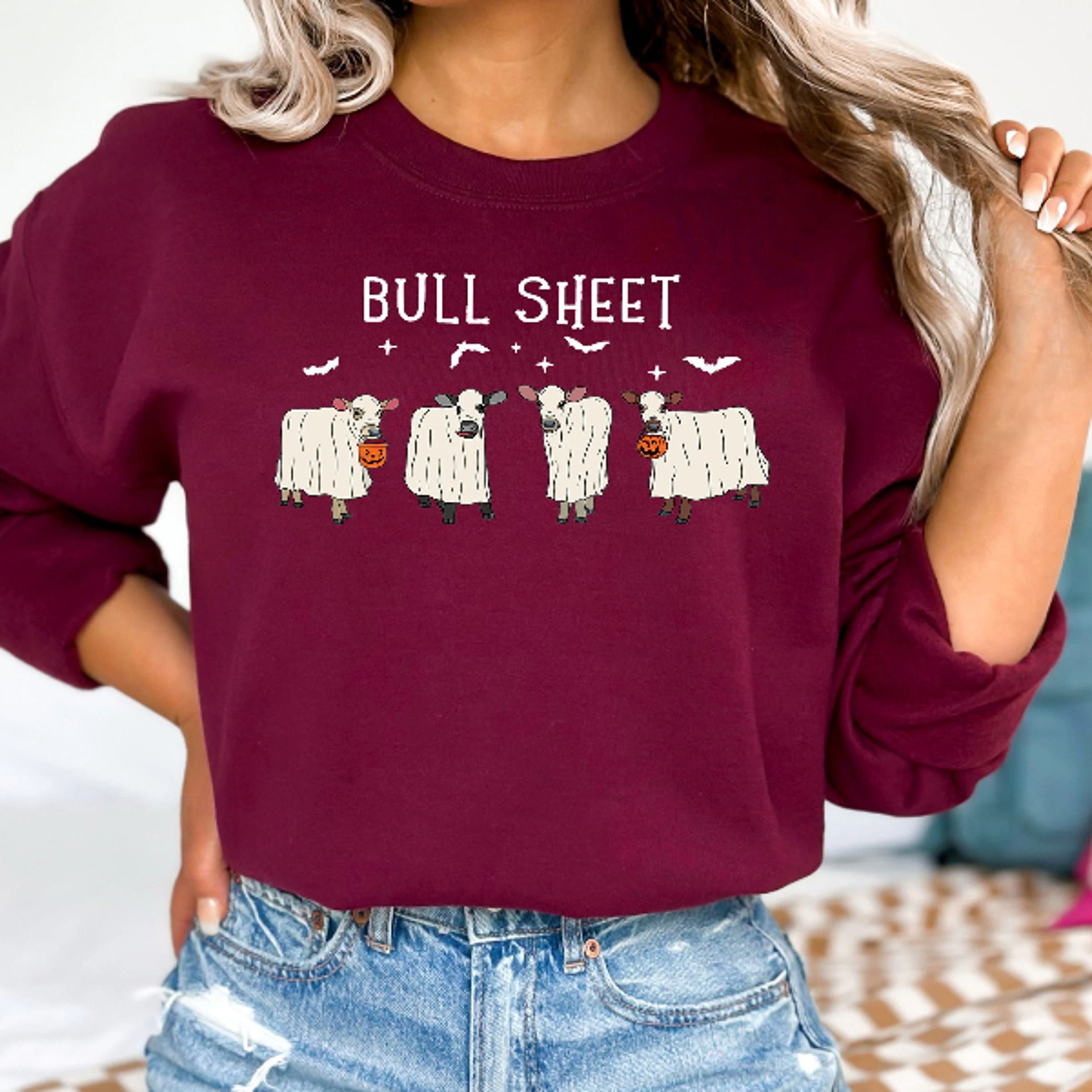Ghost Cows Halloween Sweatshirt Funny Cow Lover Crewneck 0