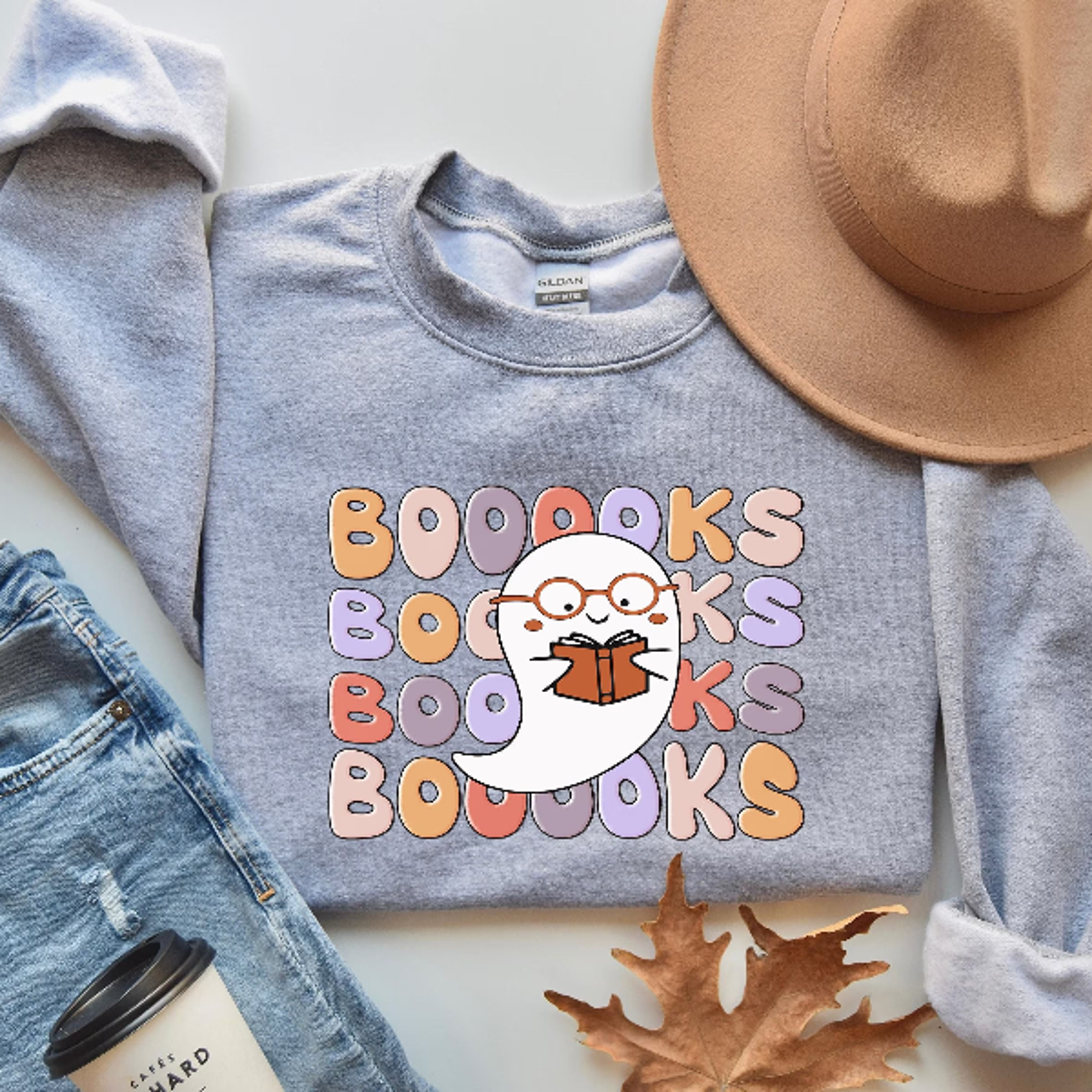 cute ghost teacher sweatshirt halloween book lover reading crewneck