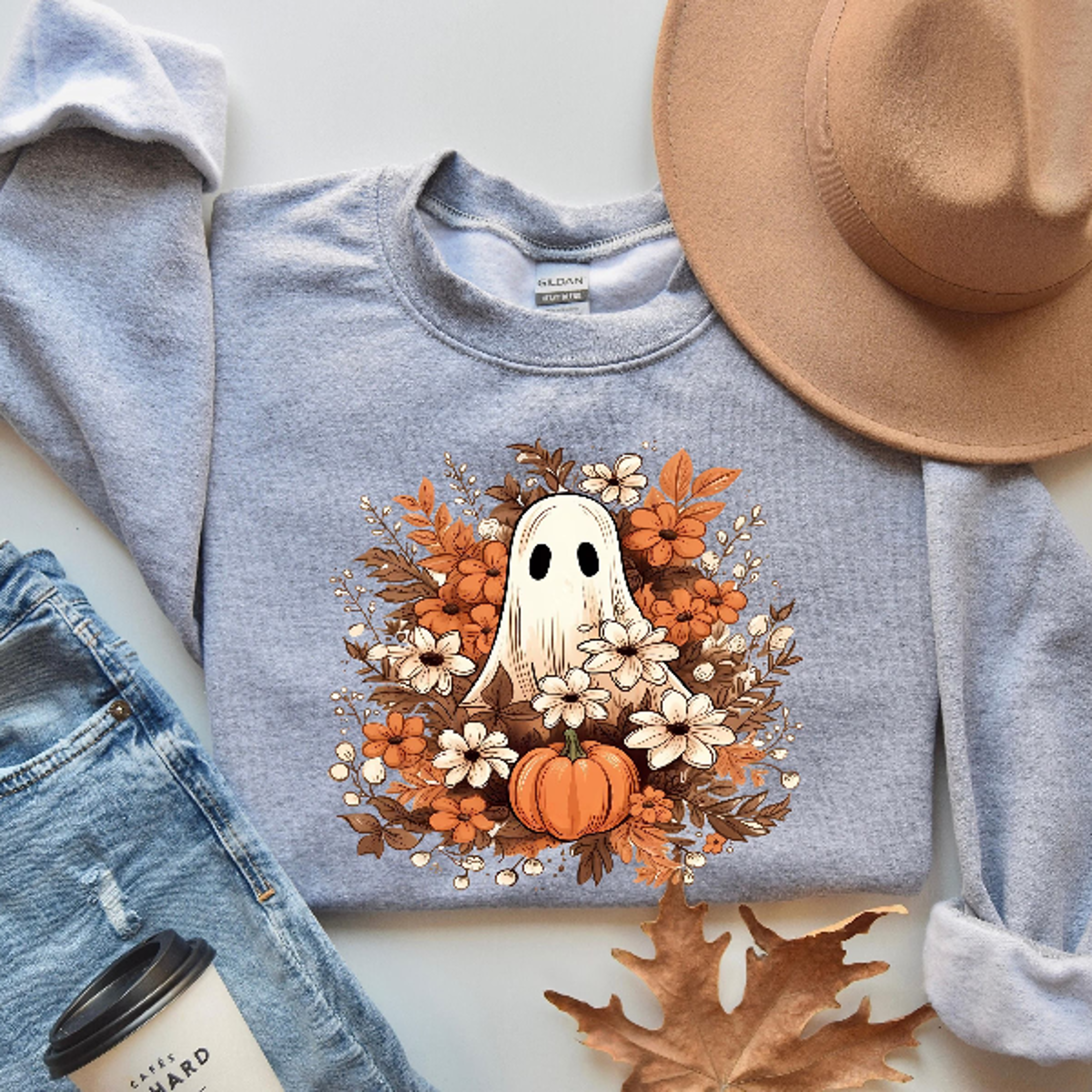 floral ghost sweatshirt vintage retro halloween flower fall crewneck