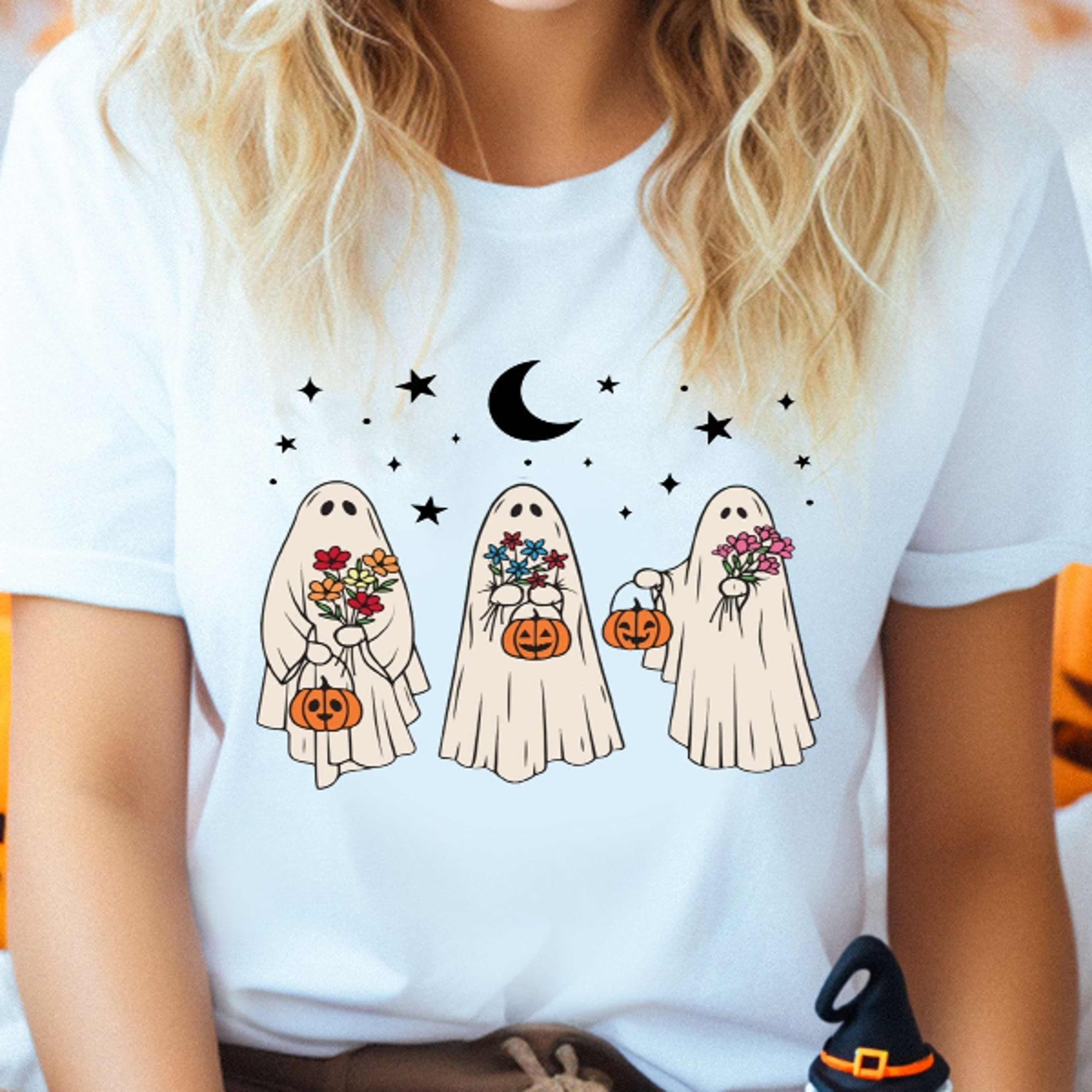 floral ghost sweatshirt & t-shirt vintage retro halloween flower fall crewneck