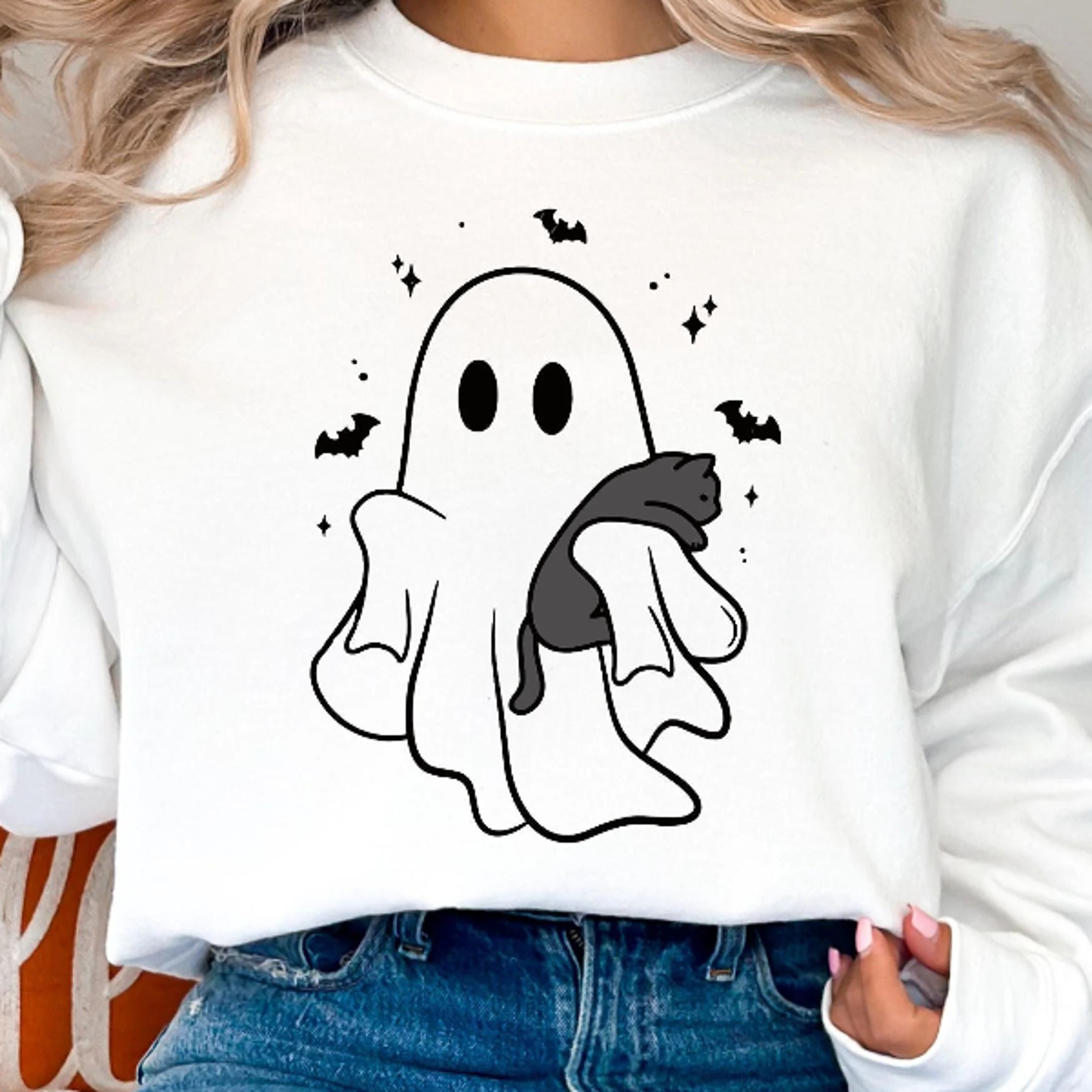 ghost cat shirt retro halloween cute cat lover spooky tee