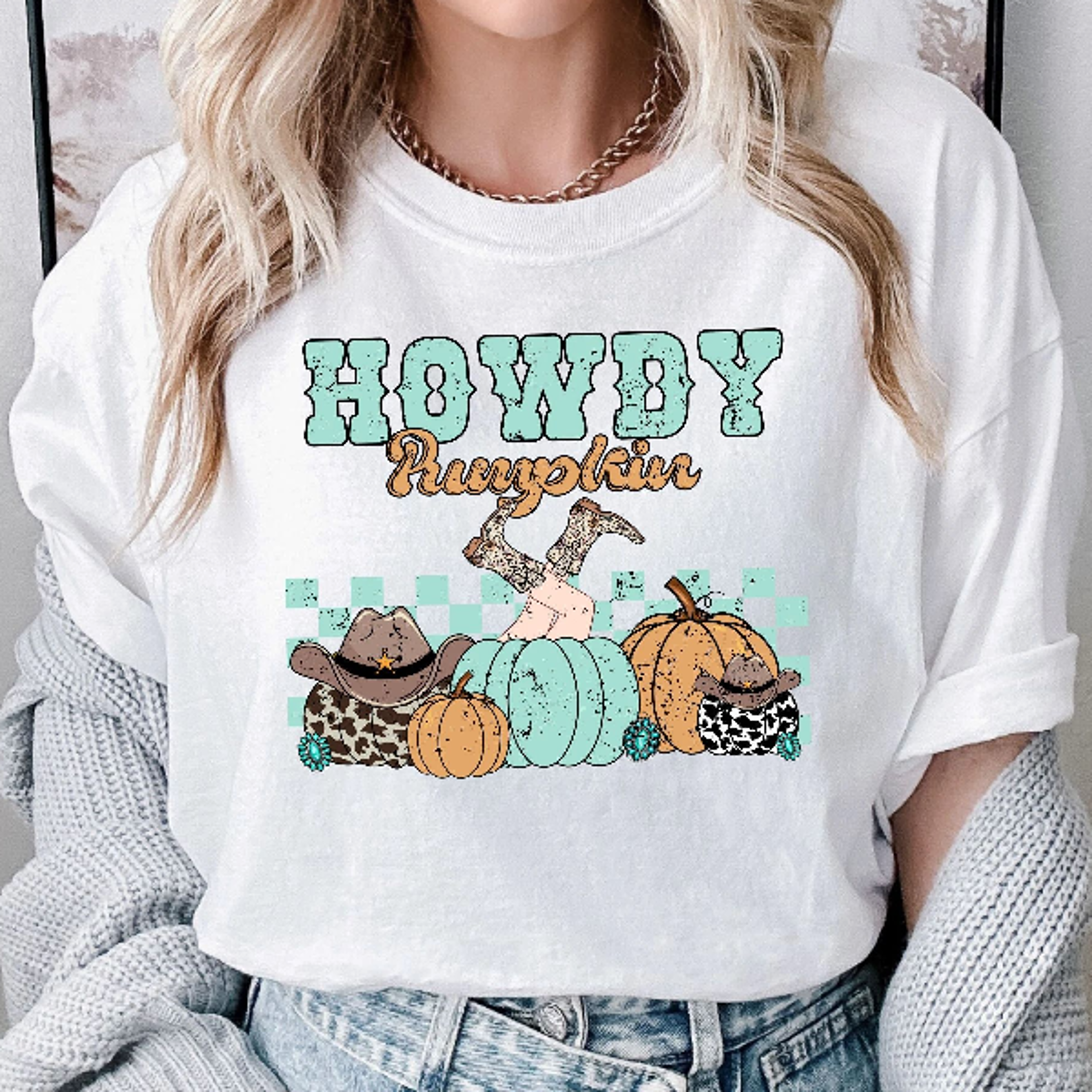 howdy pumpkin sweatshirt western retro cowgirl halloween crewneck