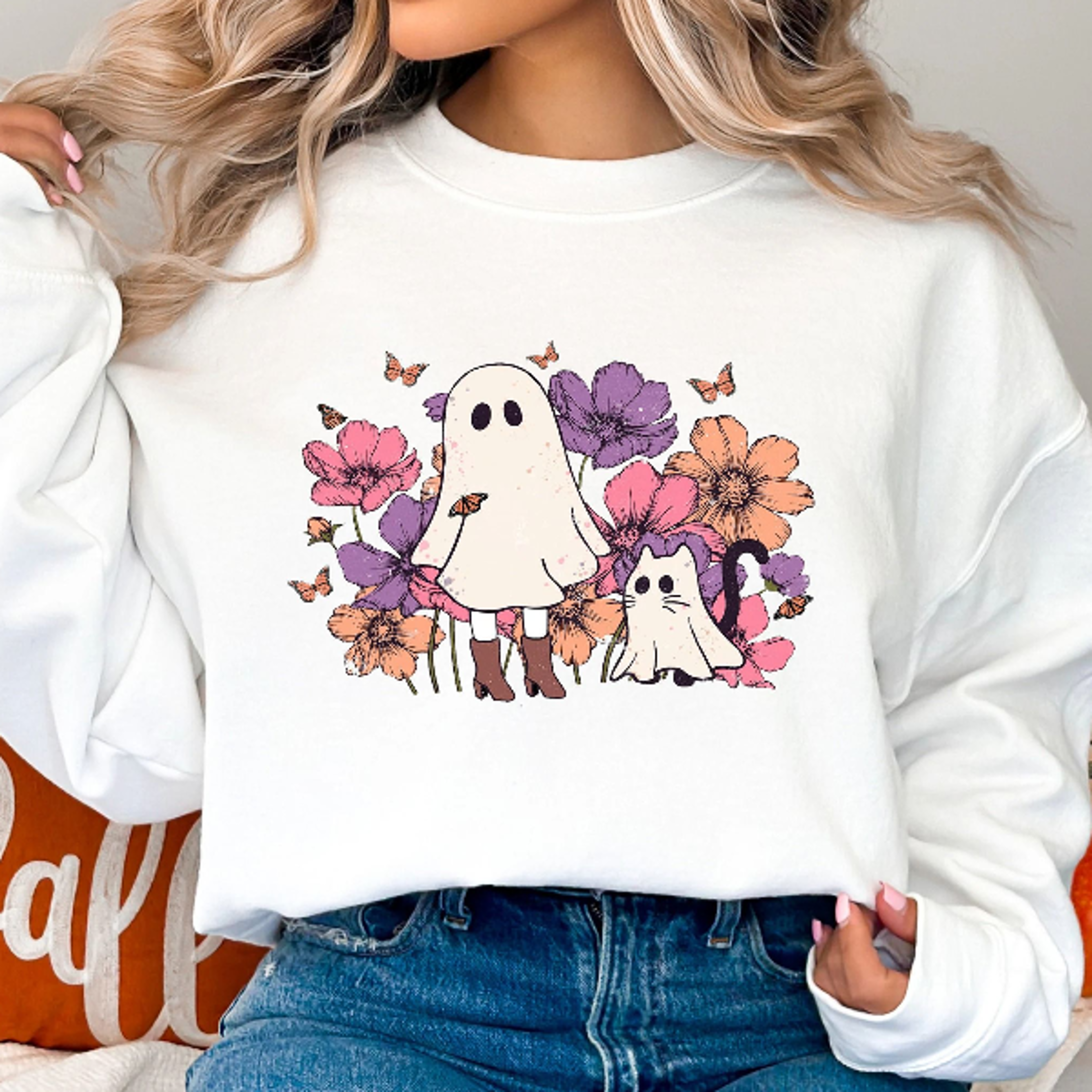 cute ghost cat shirt halloween black cat spooky season tee