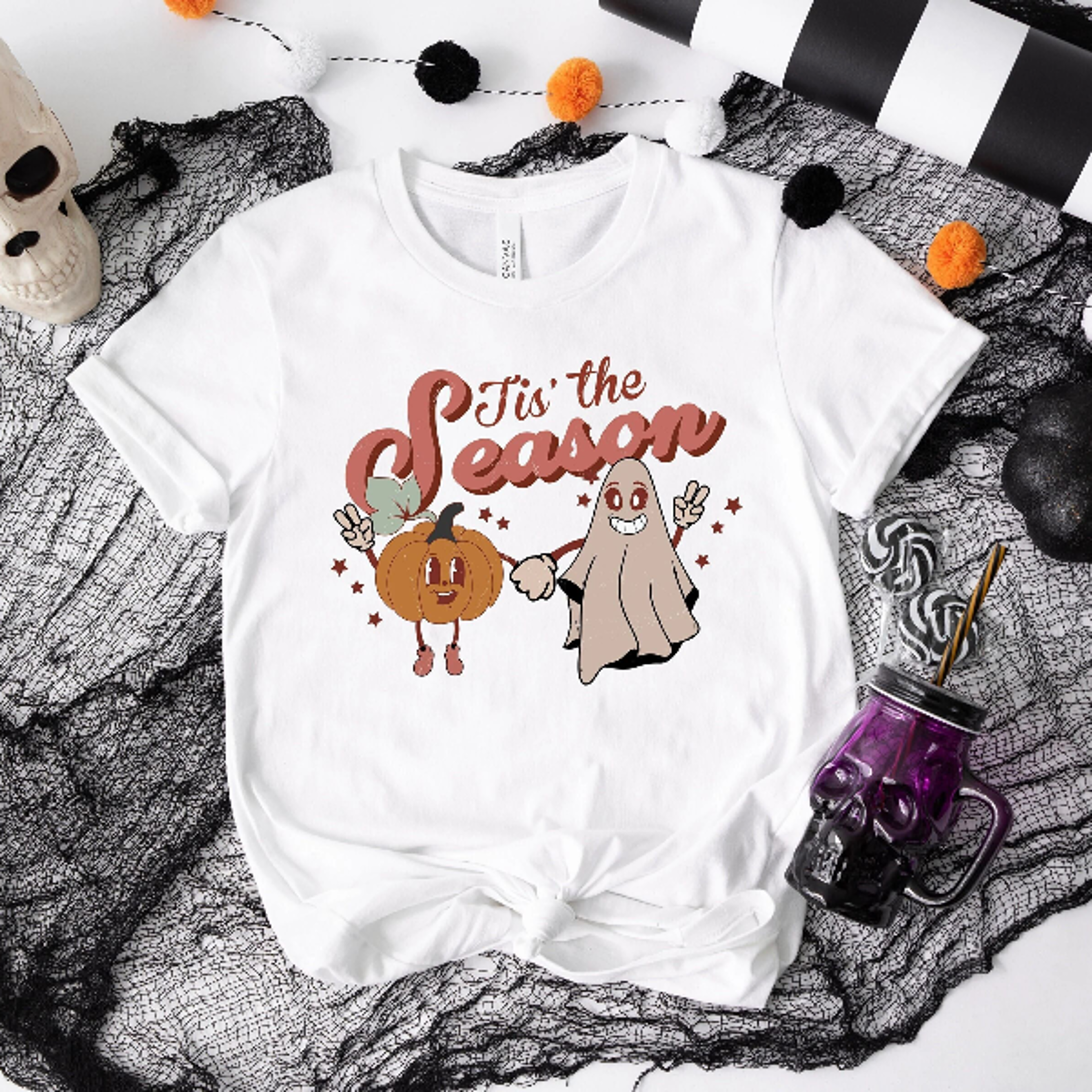 tis the season shirt retro halloween pumpkin ghost fall tee