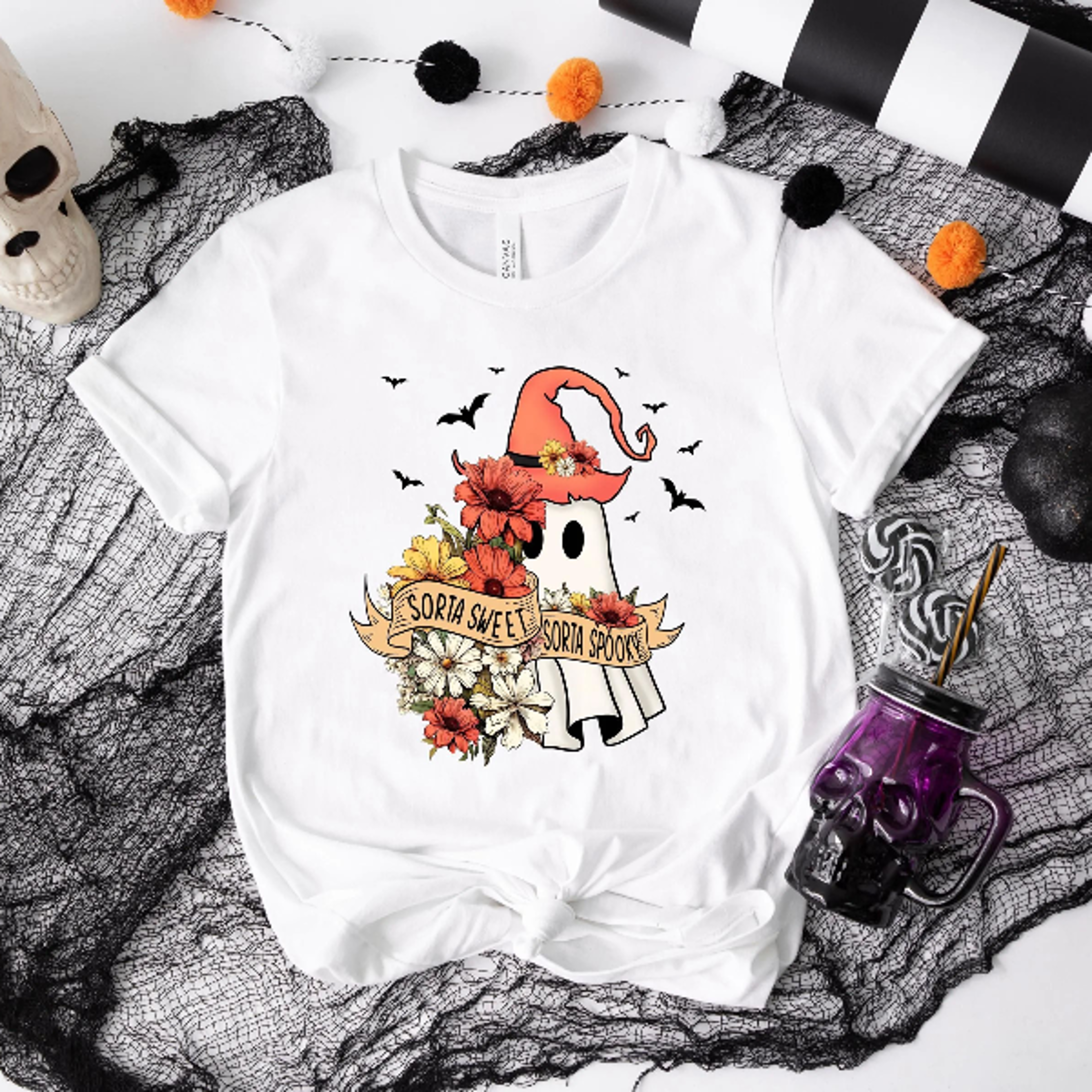 cute ghost halloween shirt spooky season fall tee for women