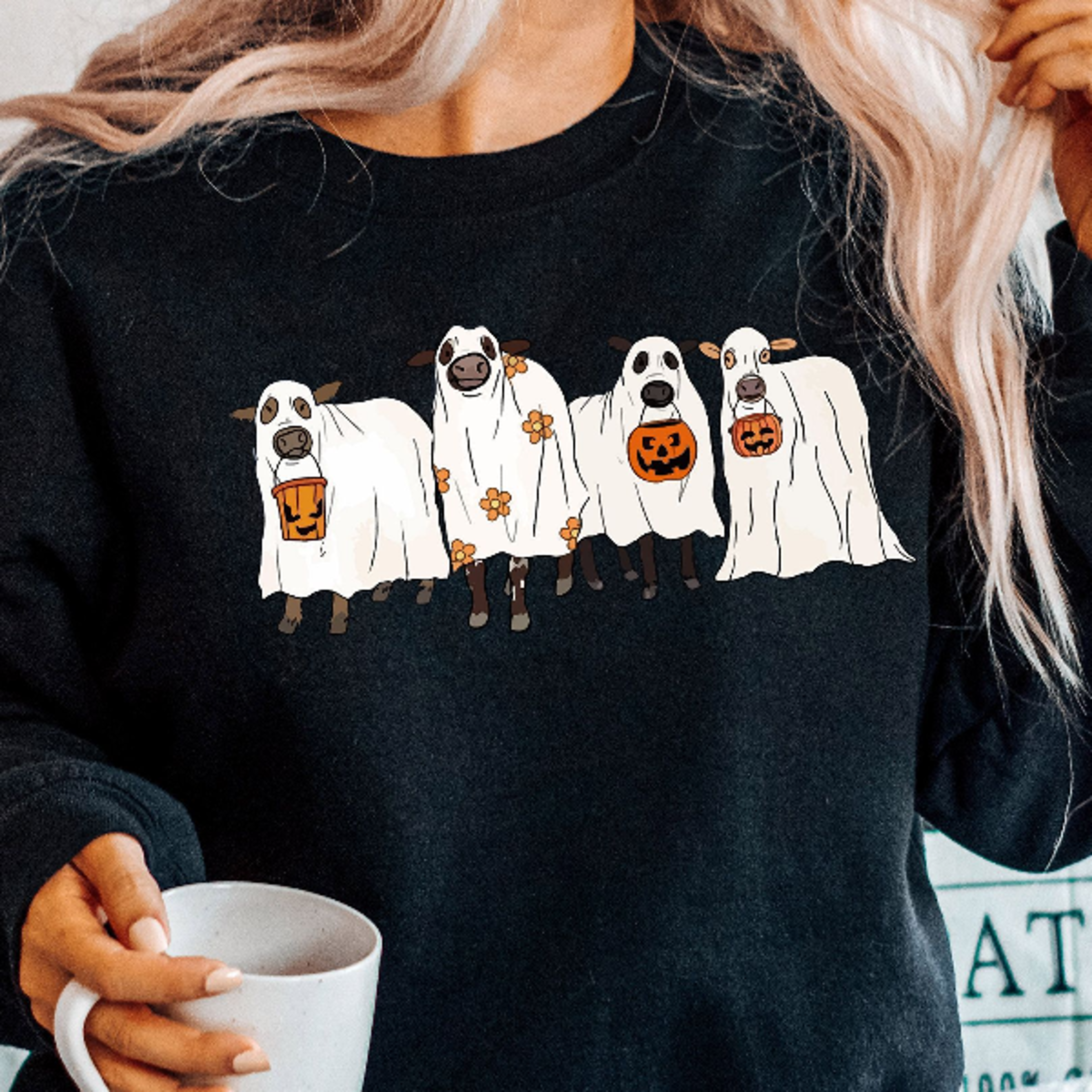 ghost cows halloween sweatshirt funny cow lover spooky crewneck