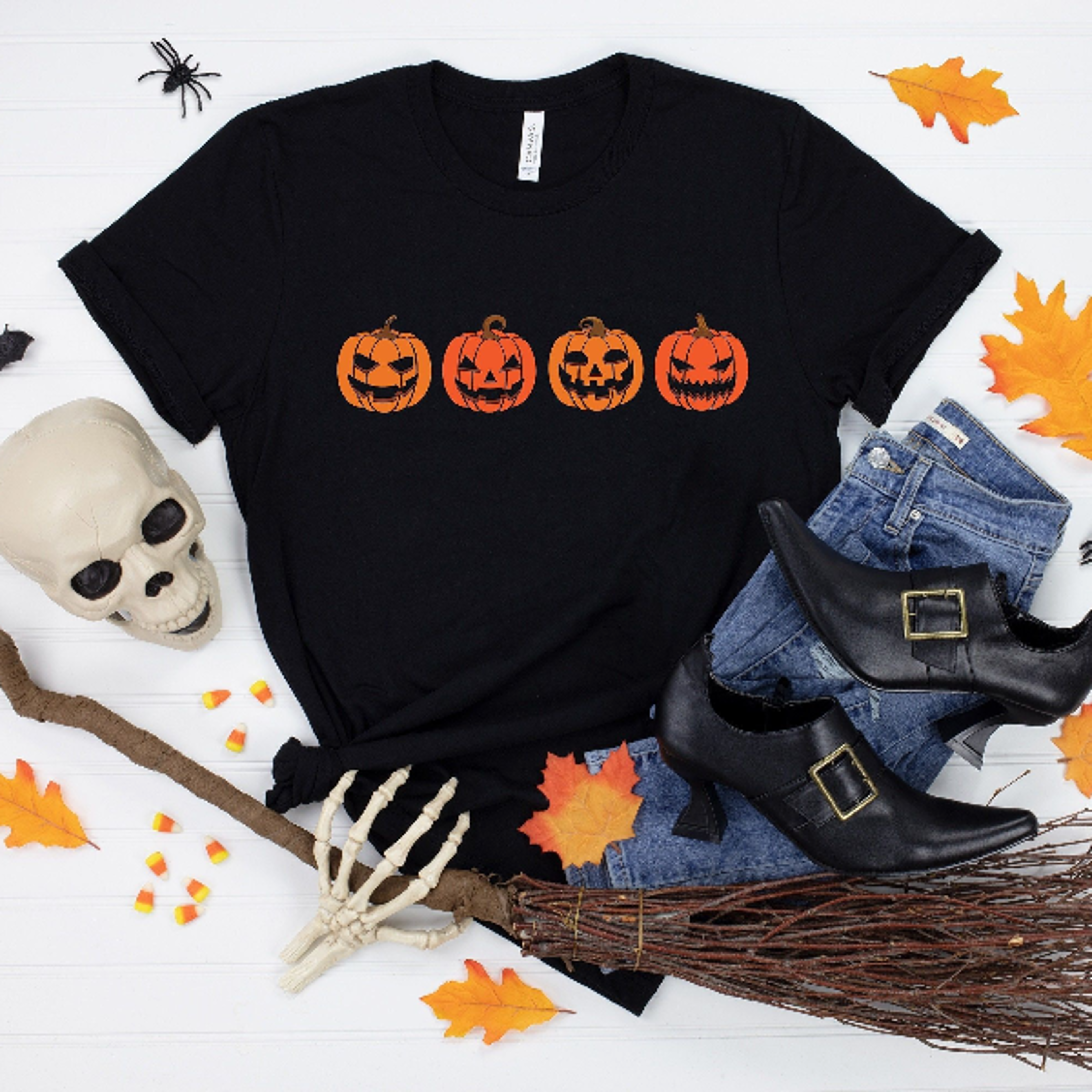 halloween pumpkin shirt spooky jack o lantern crewneck tee