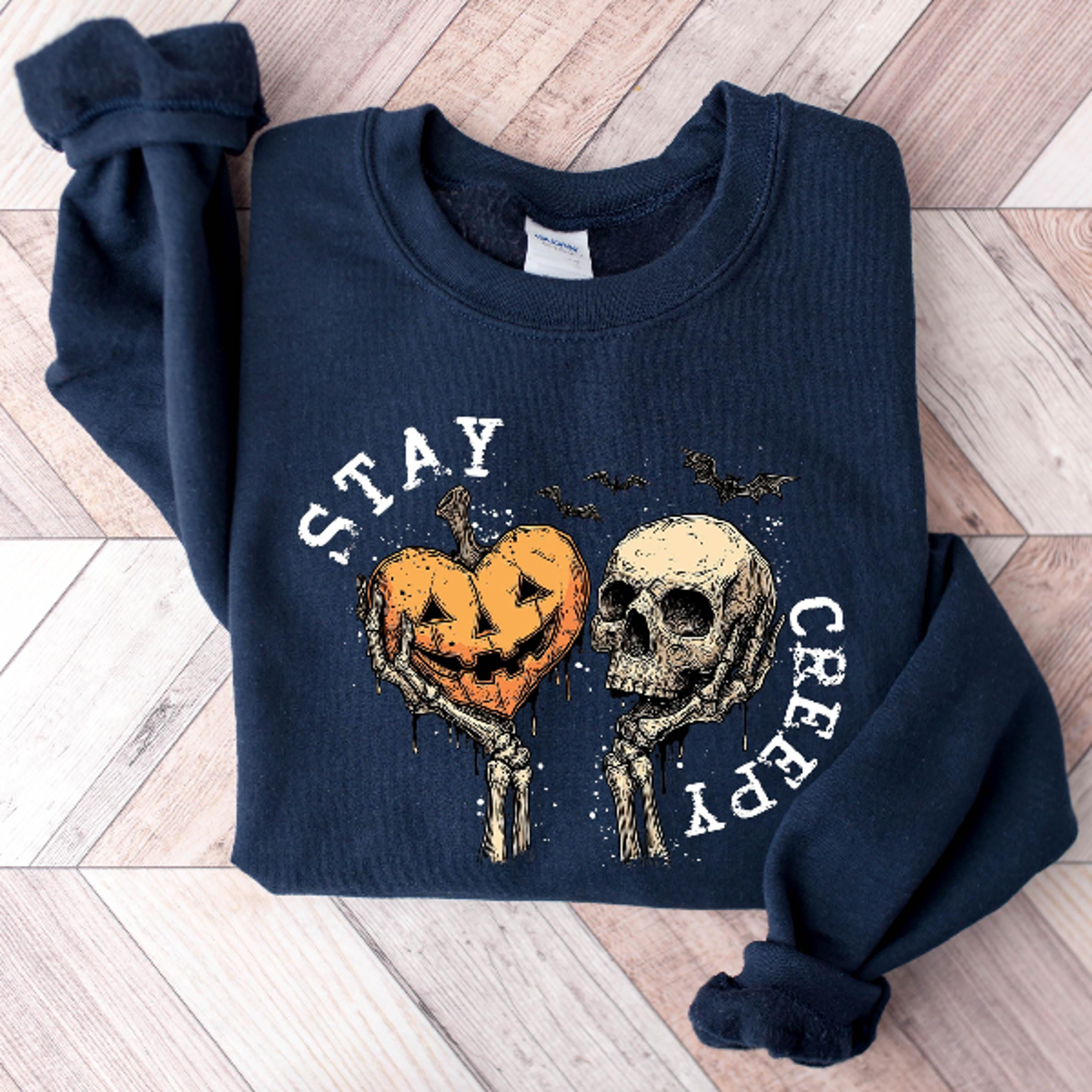 creepy halloween sweatshirt cute skeleton hands spooky season tee