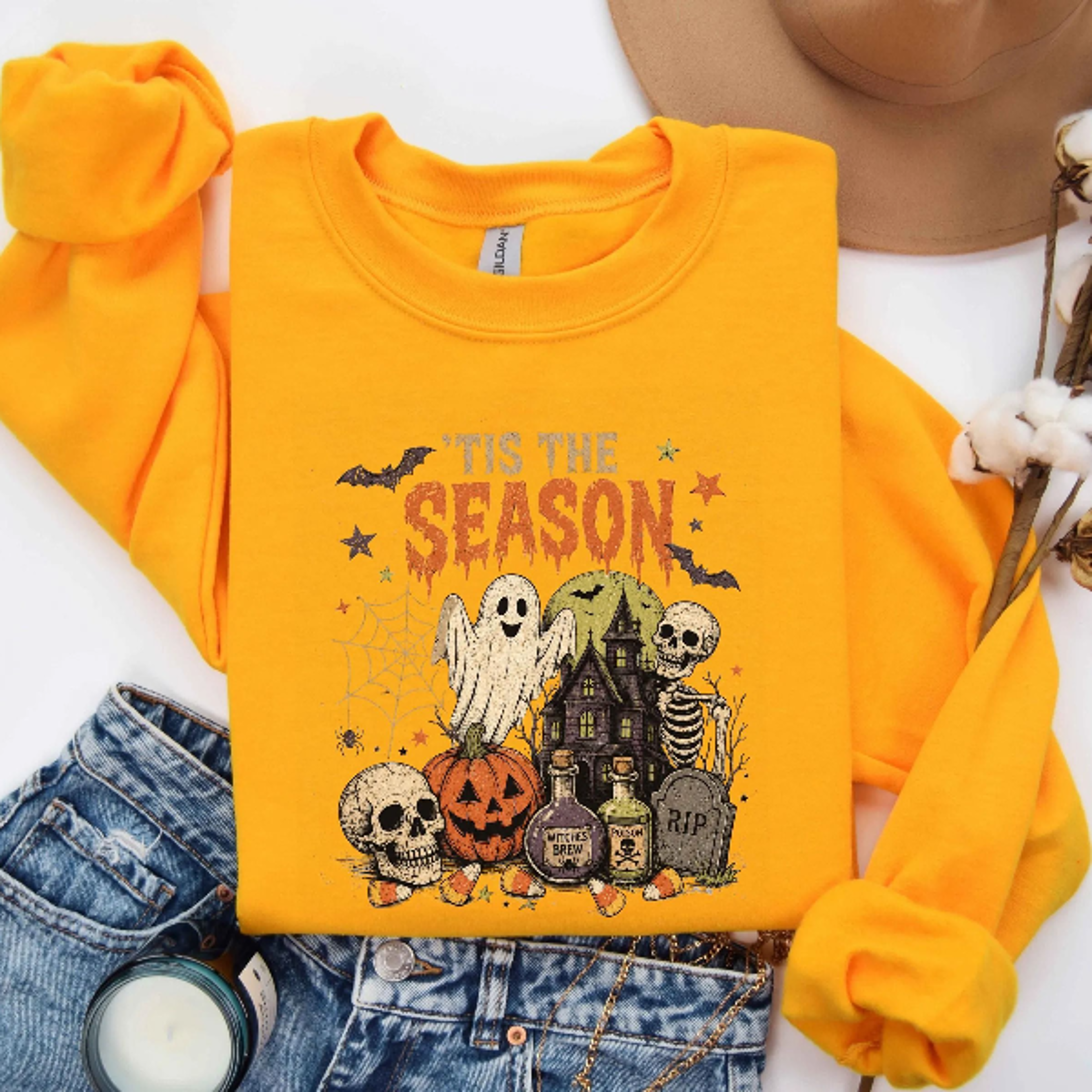 Tis The Season Retro Halloween Sweatshirt Vintage Pumpkin Ghost Tee 2