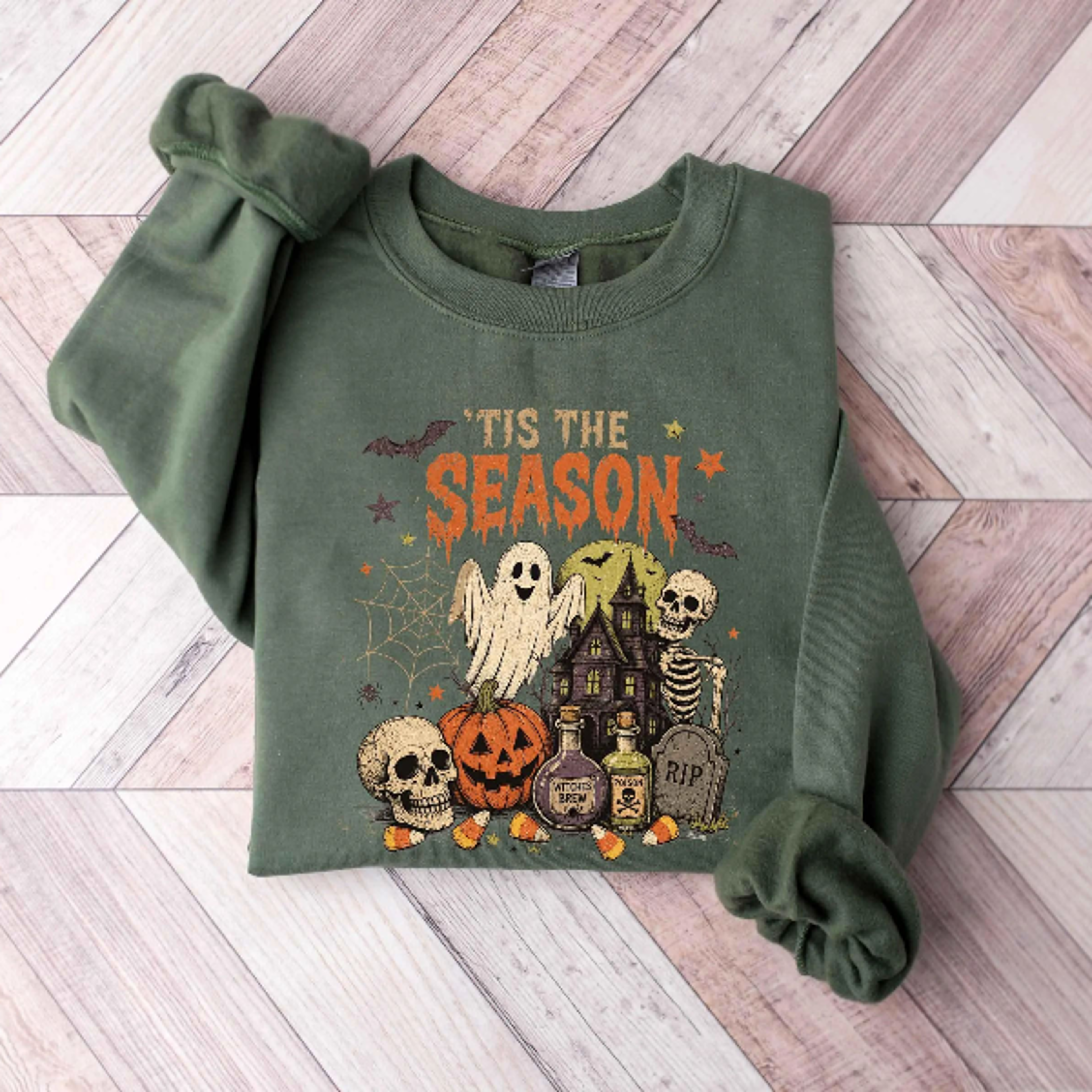Tis The Season Retro Halloween Sweatshirt Vintage Pumpkin Ghost Tee 4