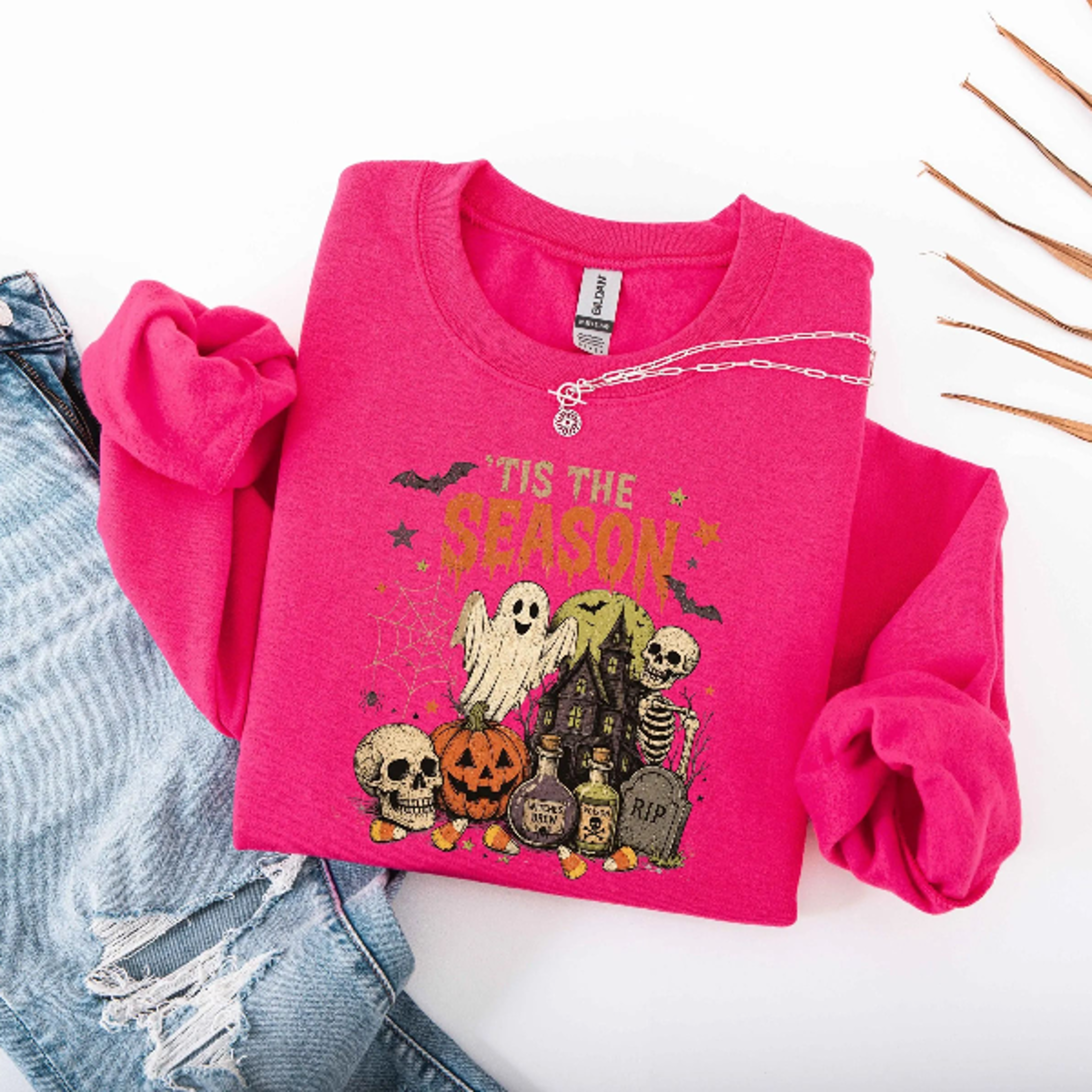 Tis The Season Retro Halloween Sweatshirt Vintage Pumpkin Ghost Tee 5