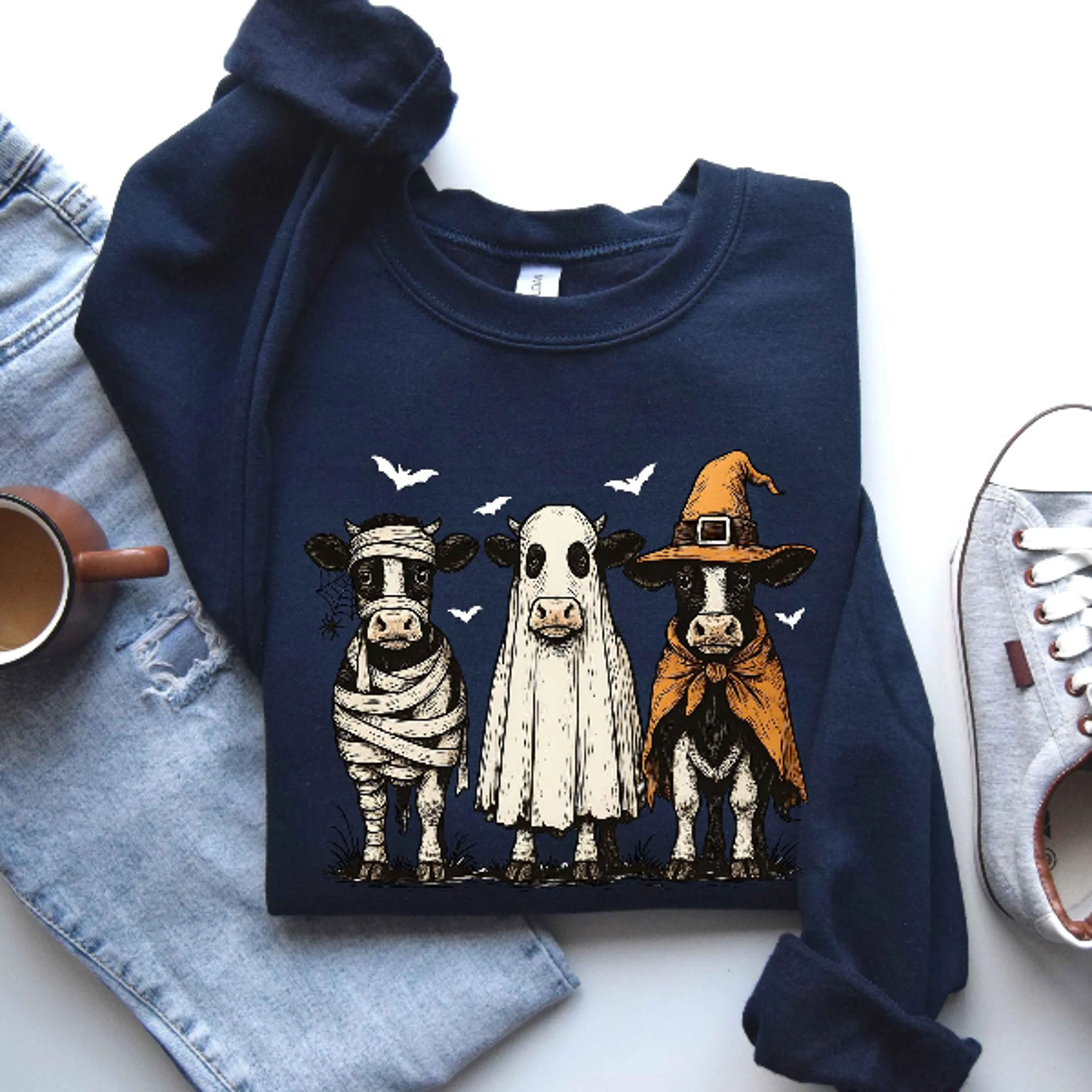 Halloween Highland Cow Sweatshirt Cute Spooky Cow Fall Crewneck 0