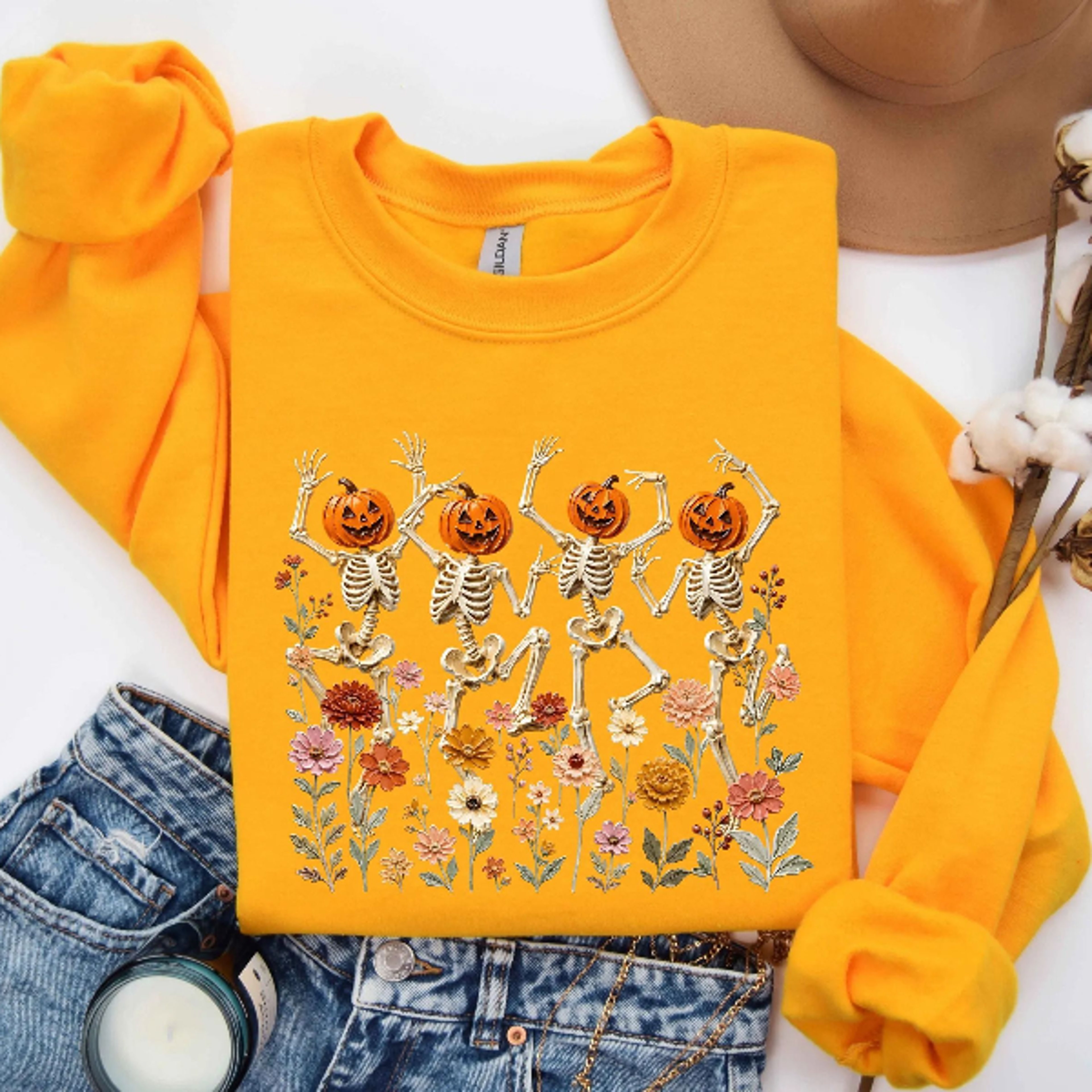 Dancing Skeletons Halloween Sweatshirt Spooky Party Vibes Crewneck 5