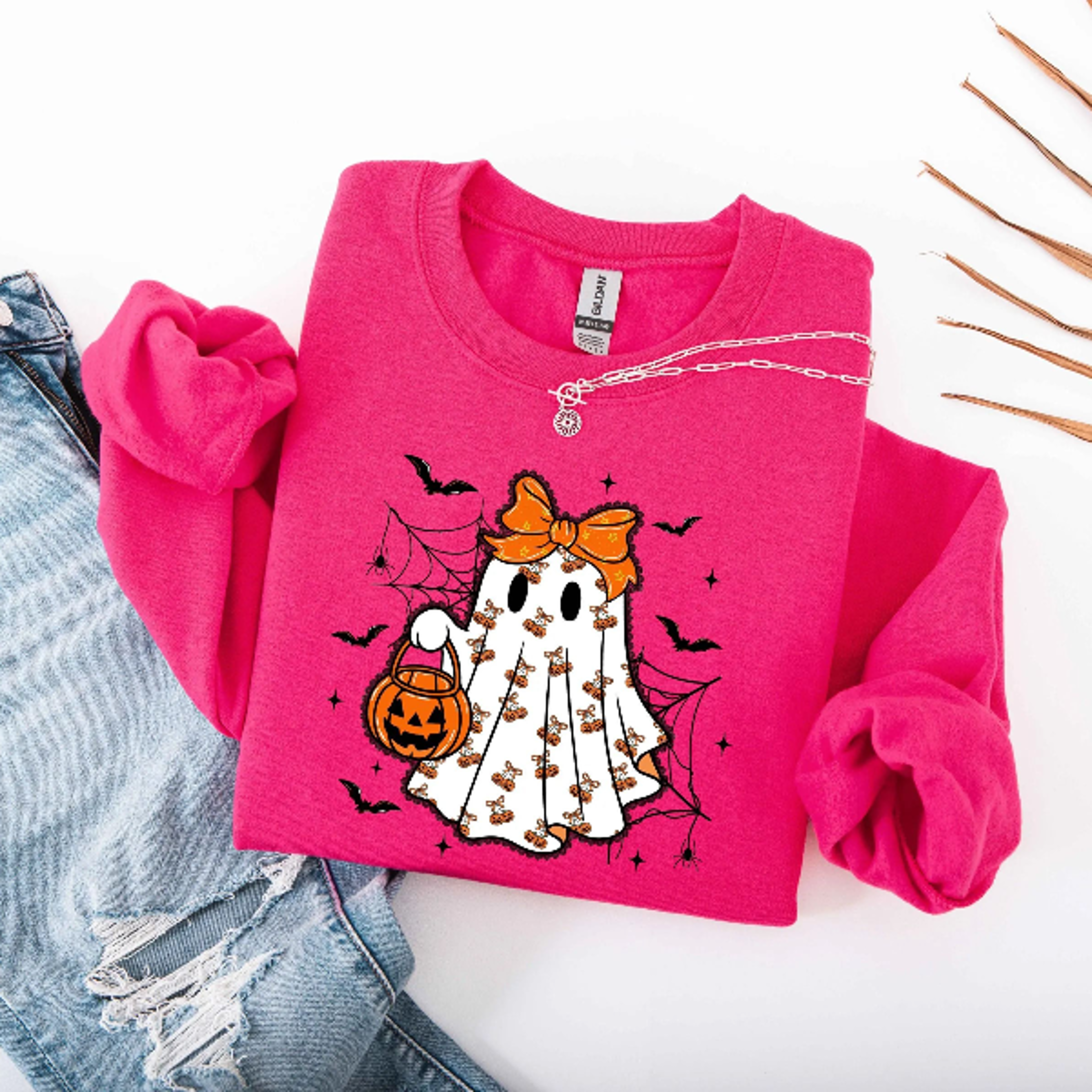 Halloween Ghost Sweatshirt Coquette Bow Cute Spooky Hoodie Tee 1