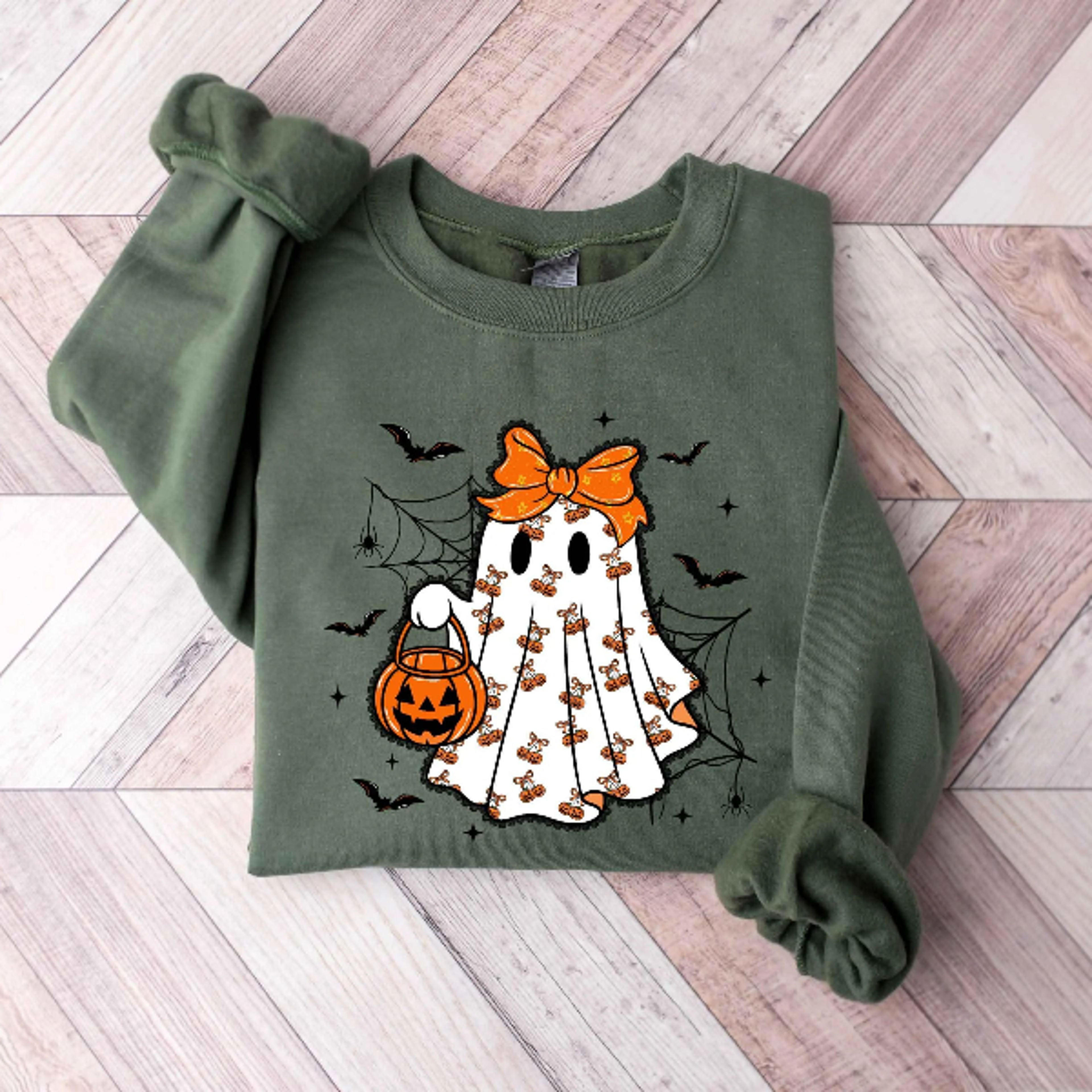 Halloween Ghost Sweatshirt Coquette Bow Cute Spooky Hoodie Tee 2