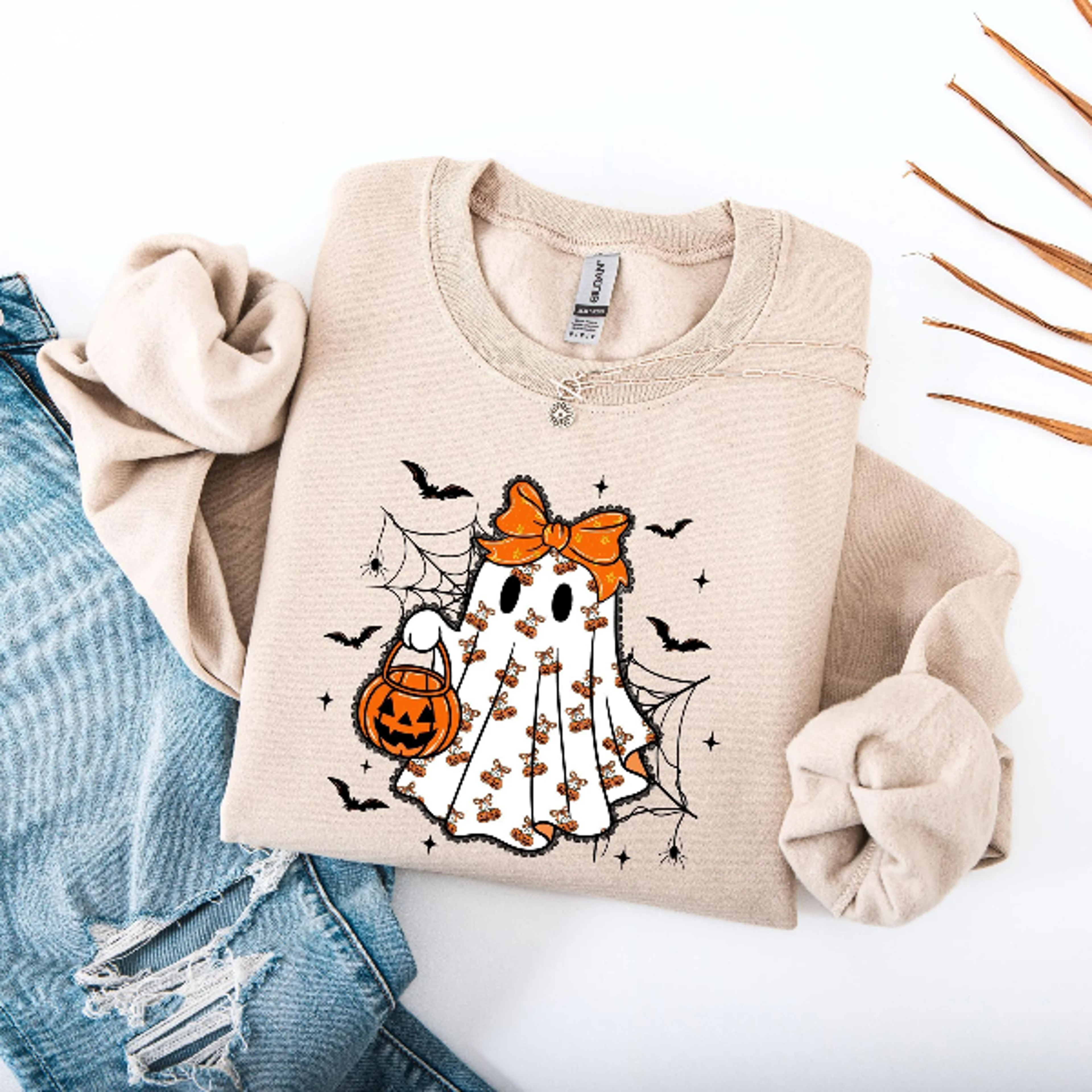 Halloween Ghost Sweatshirt Coquette Bow Cute Spooky Hoodie Tee 5