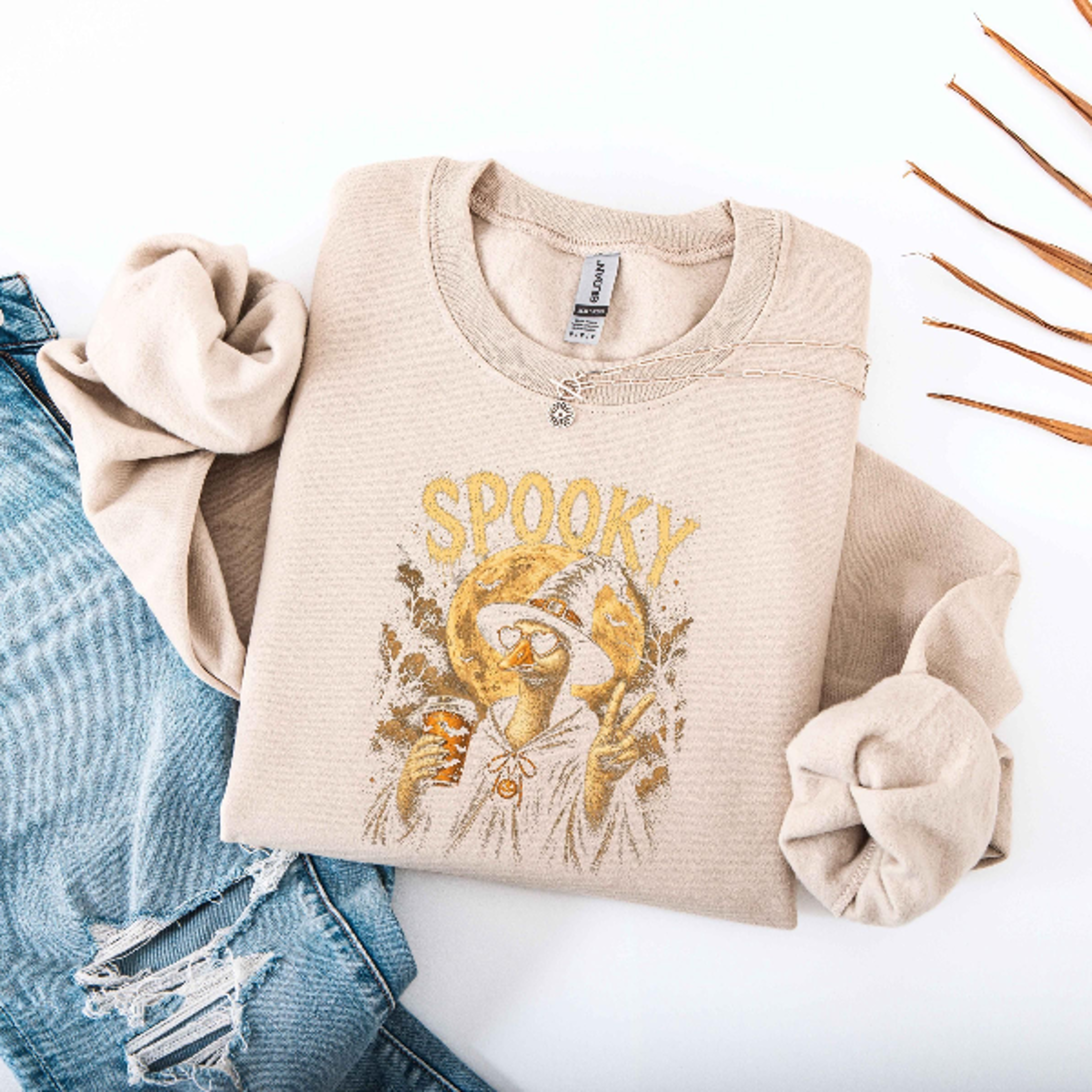 Halloween Goose Witch Sweatshirt Cute Spooky Pumpkin Goose Hoodie 0