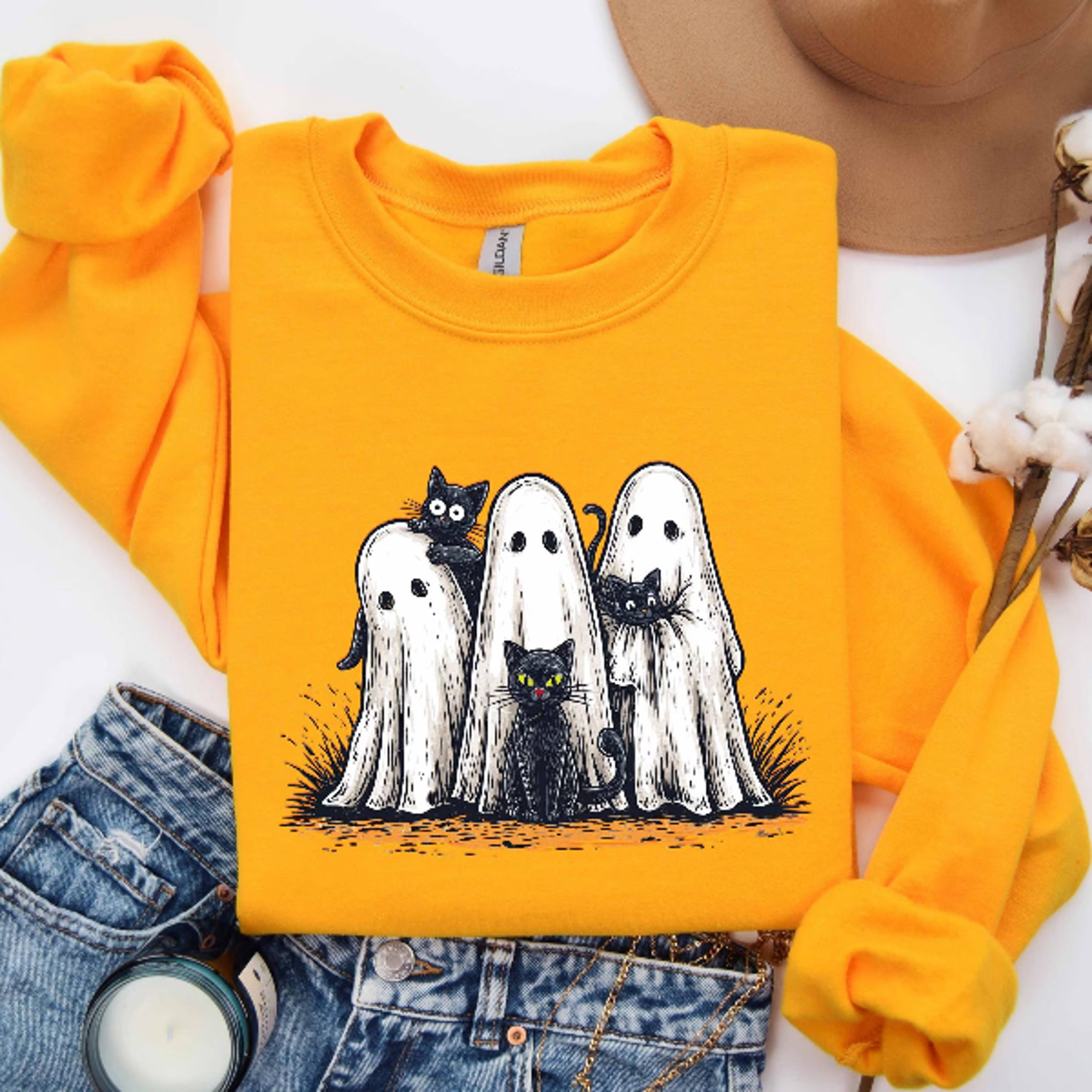 ghost black cats sweatshirt cute spooky cat halloween crewneck