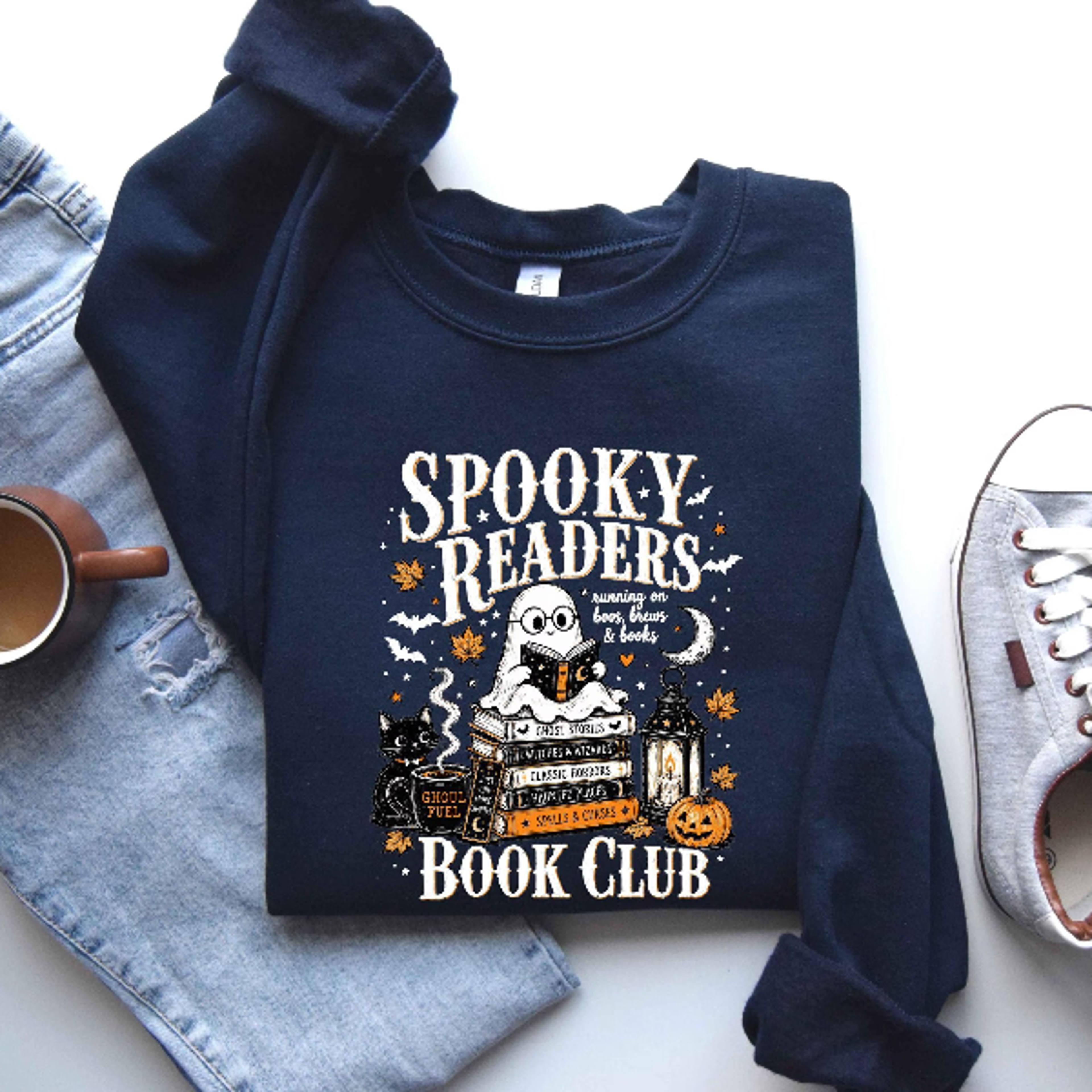 Spooky Readers Sweatshirt Cute Ghost Book Club Halloween Crewneck 5