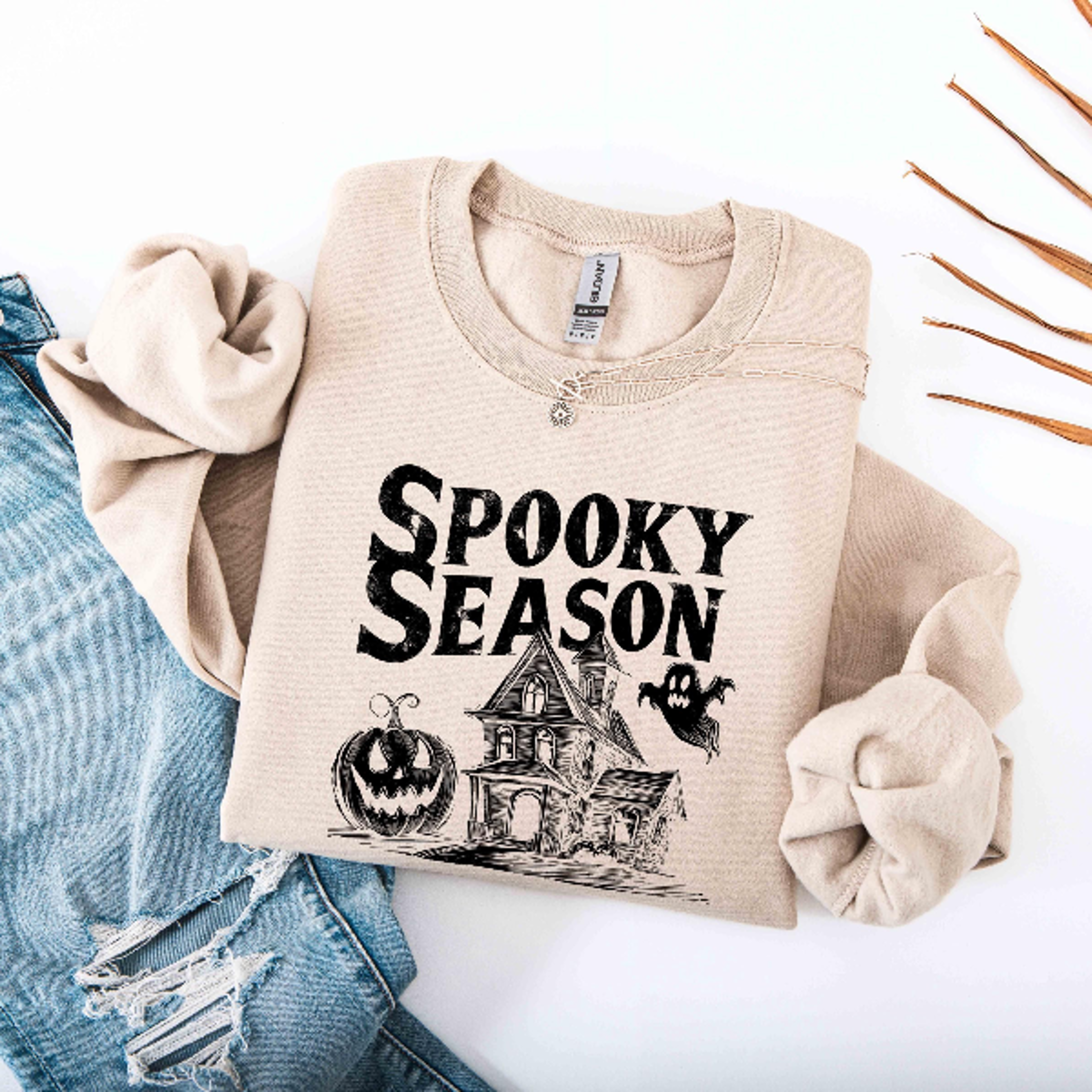 Spooky Season Haunted House Shirt Ghost Pumpkin Halloween Crewneck 2