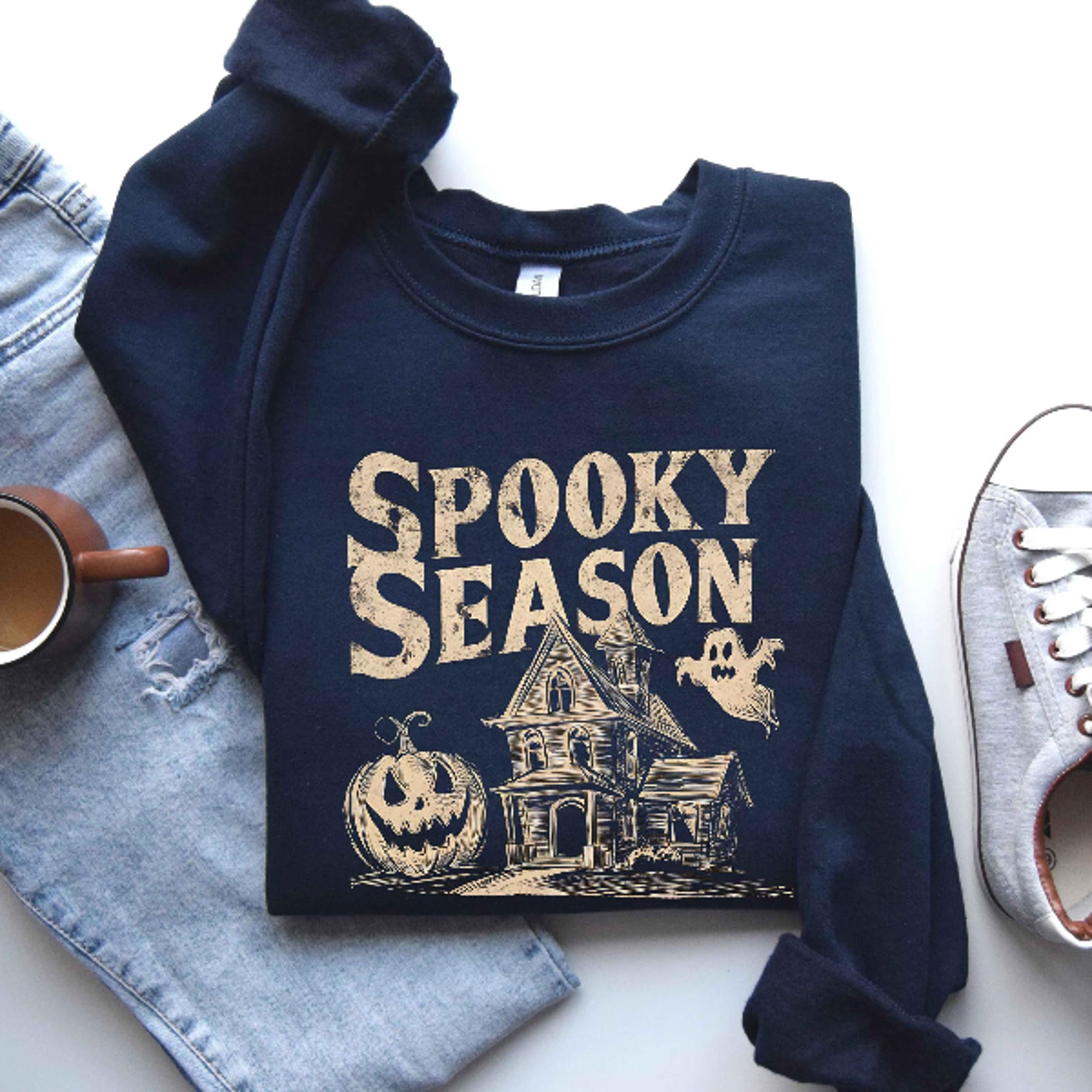 Spooky Season Haunted House Shirt Ghost Pumpkin Halloween Crewneck 5