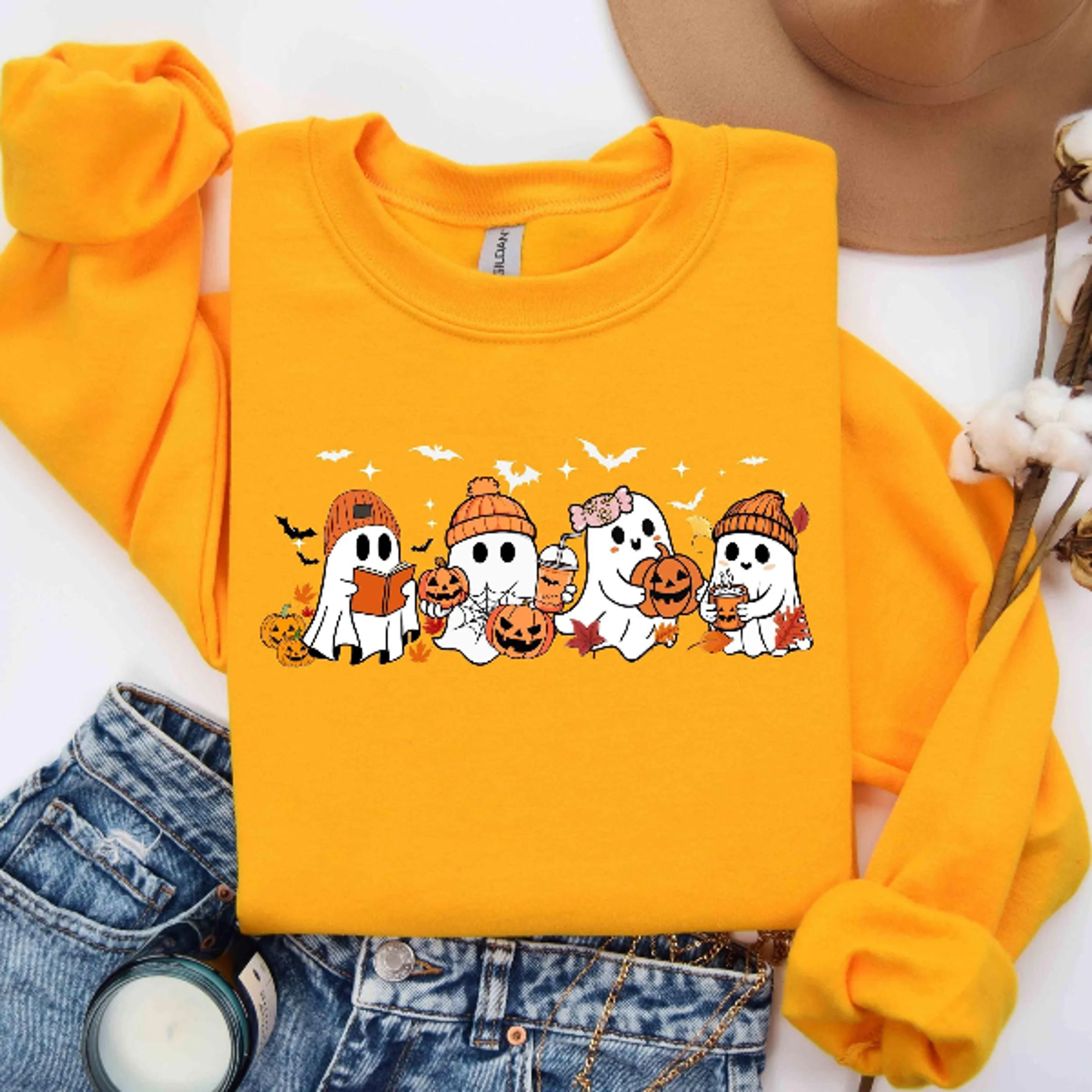 Ghost Sweatshirt Cute Fall Halloween Crewneck Spooky Season Hoodie 5