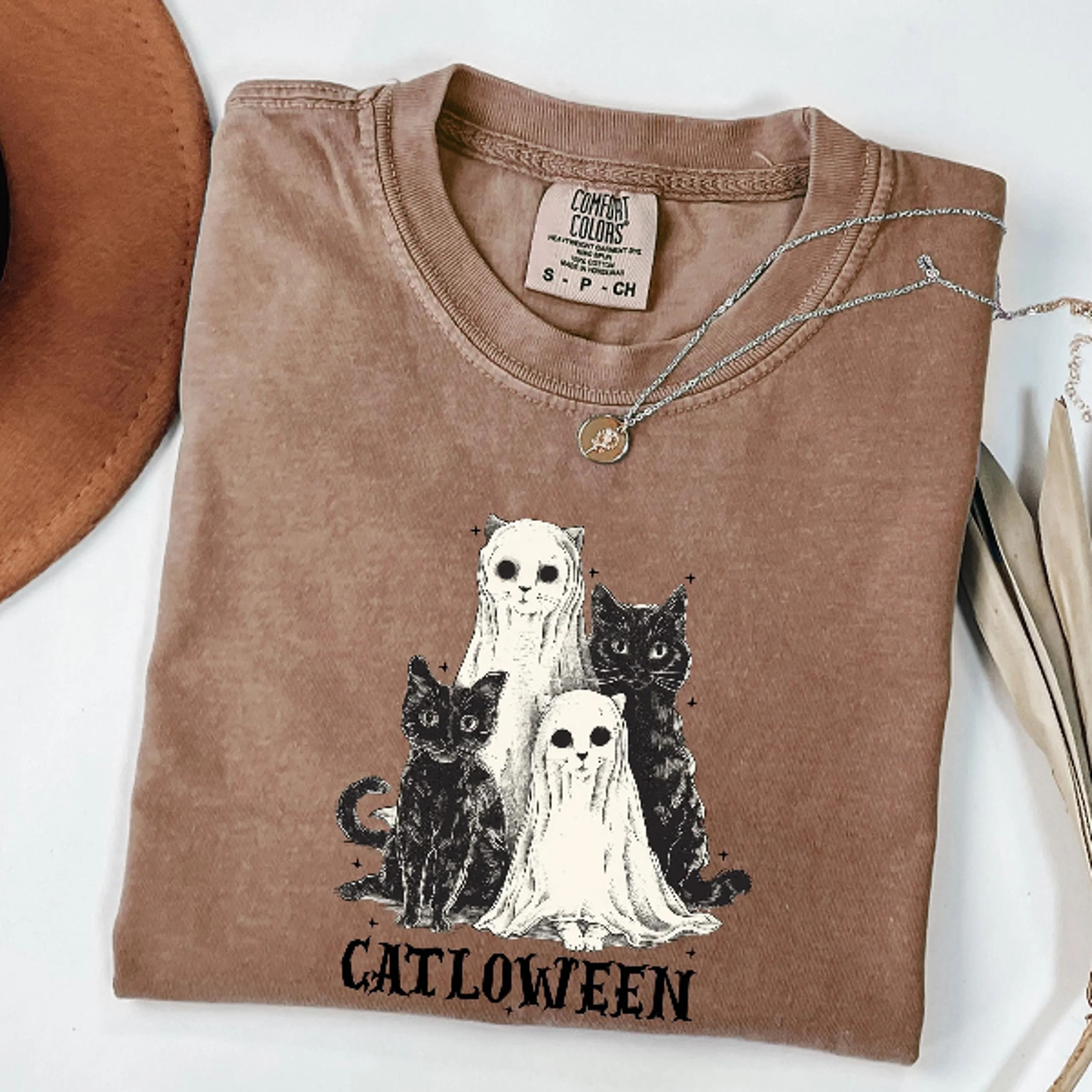 Halloween Black Cat Ghost Shirt Comfort Colors Spooky Season Tee 1