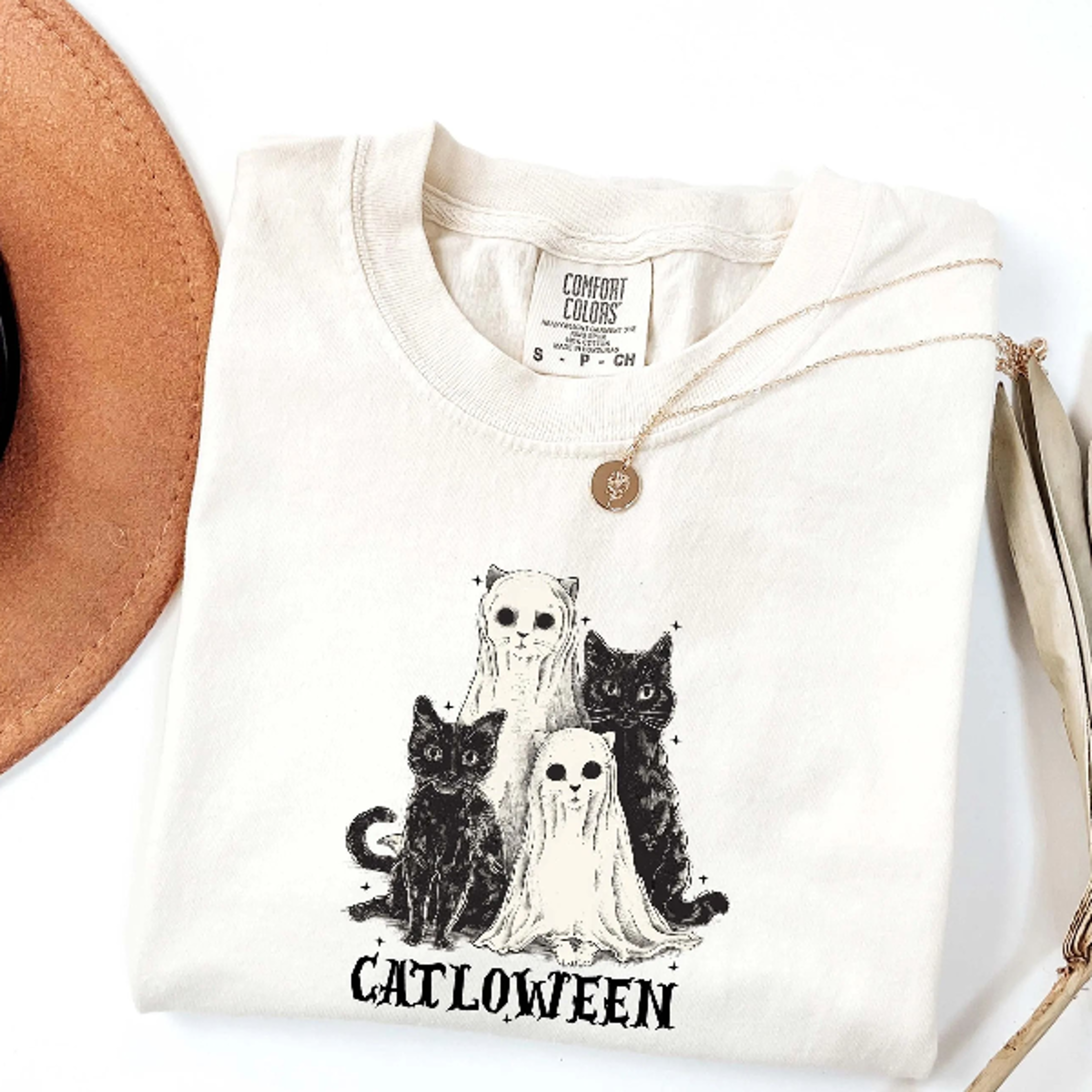 Halloween Black Cat Ghost Shirt Comfort Colors Spooky Season Tee 2