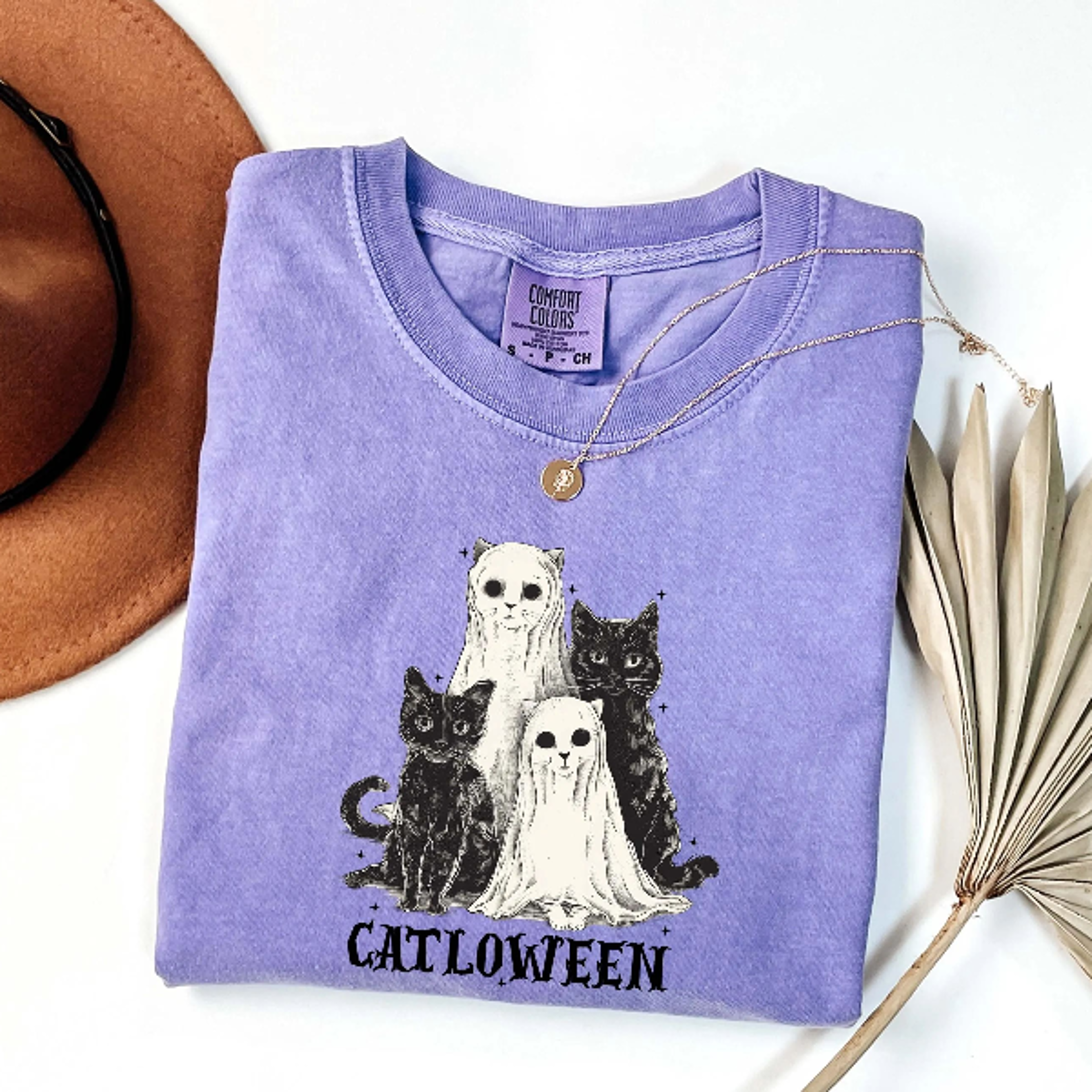 halloween black cat ghost shirt comfort colors spooky season tee