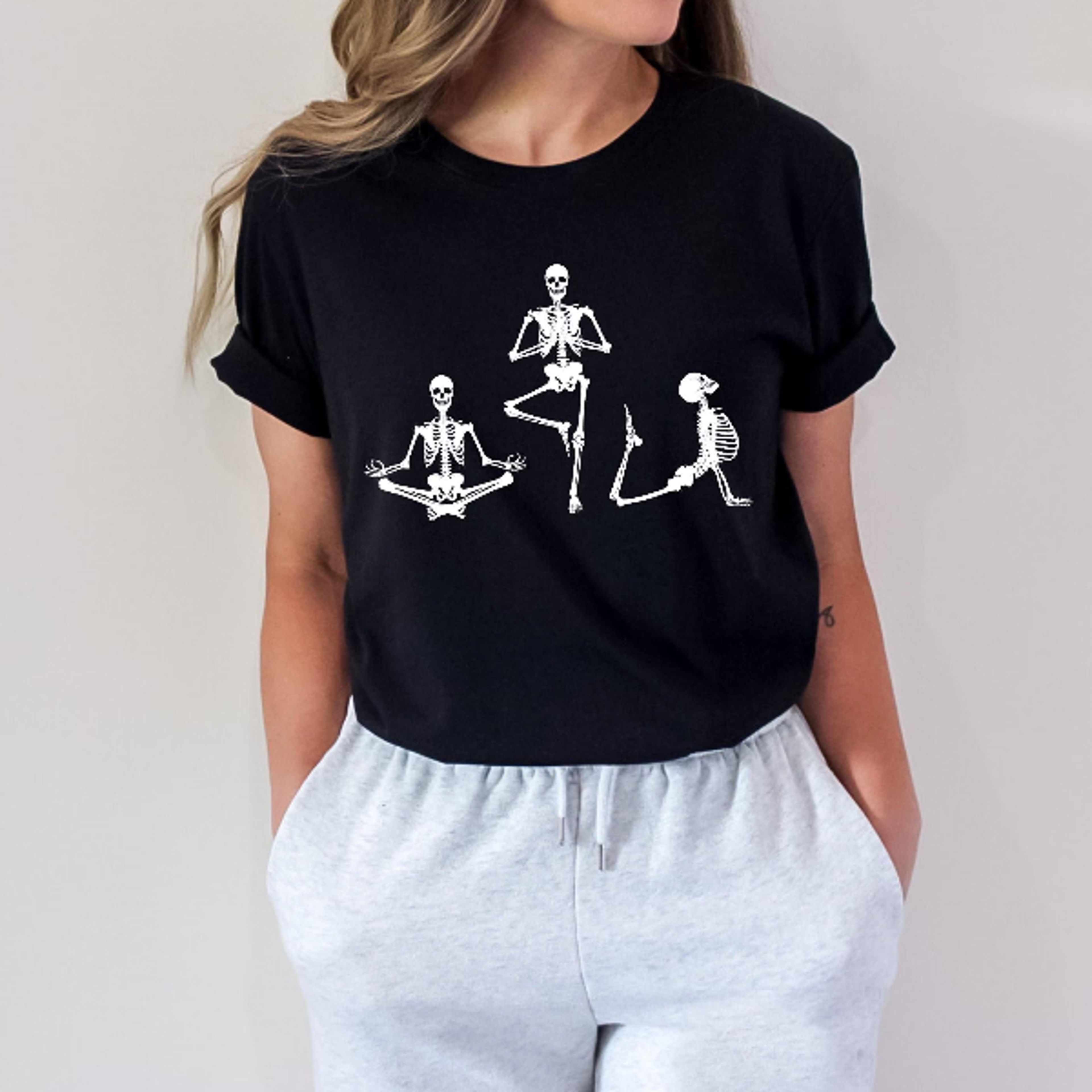 halloween yoga skeleton shirt spooky season funny yoga tee