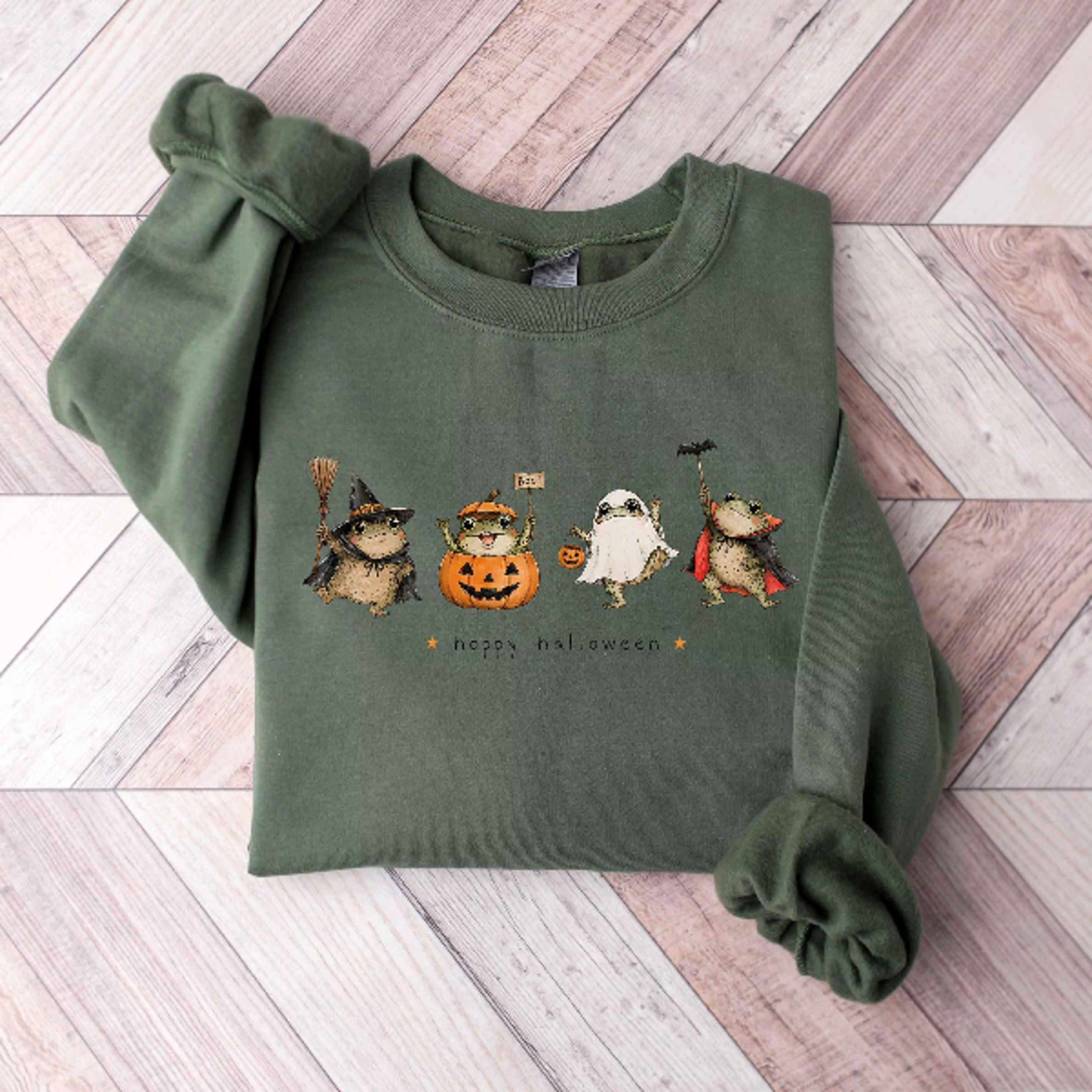 Happy Halloween Frog Sweatshirt Cute Ghost Pumpkin Witch Crewneck 3