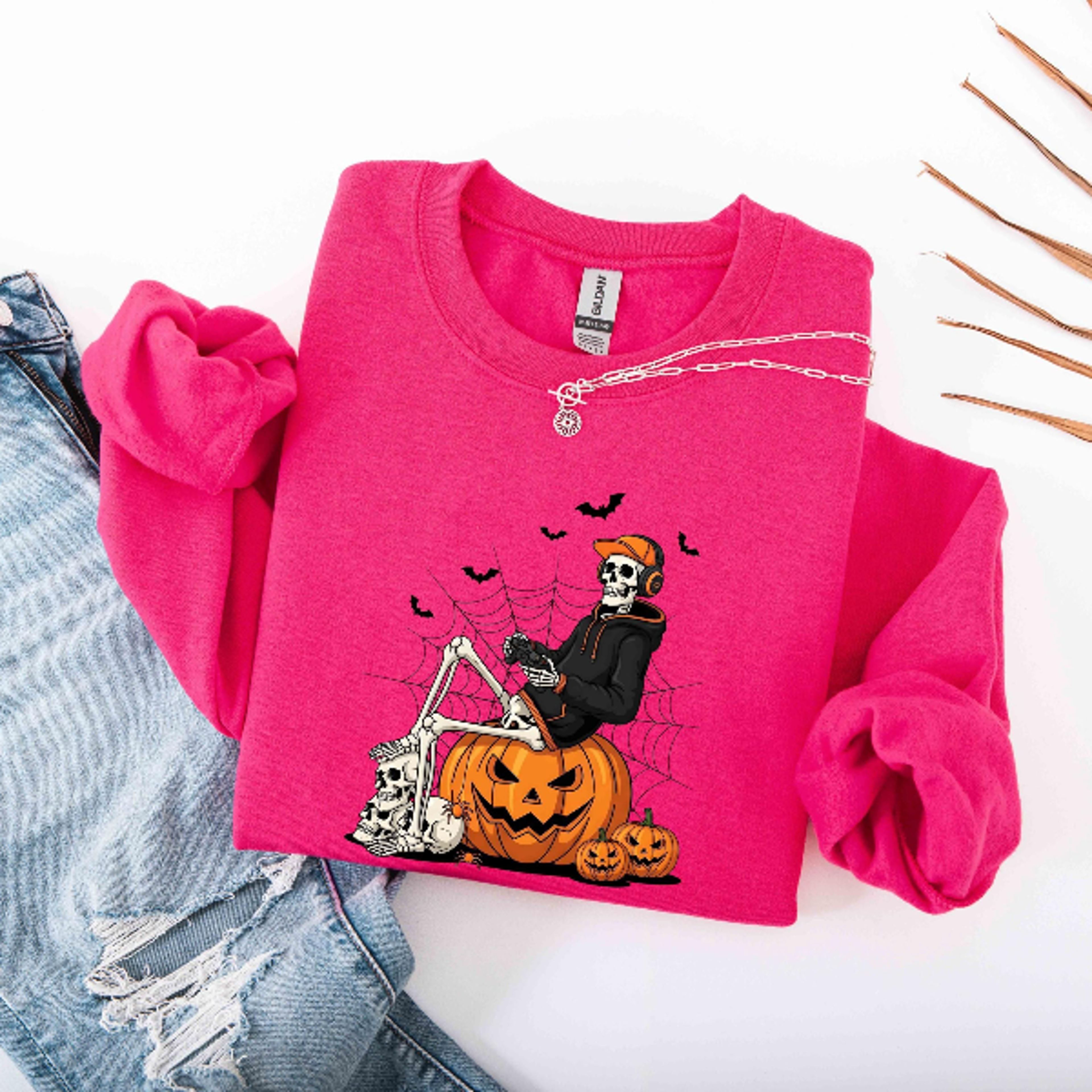 Ghost Gamer Sweatshirt Cute Spooky Gaming Halloween Crewneck 1
