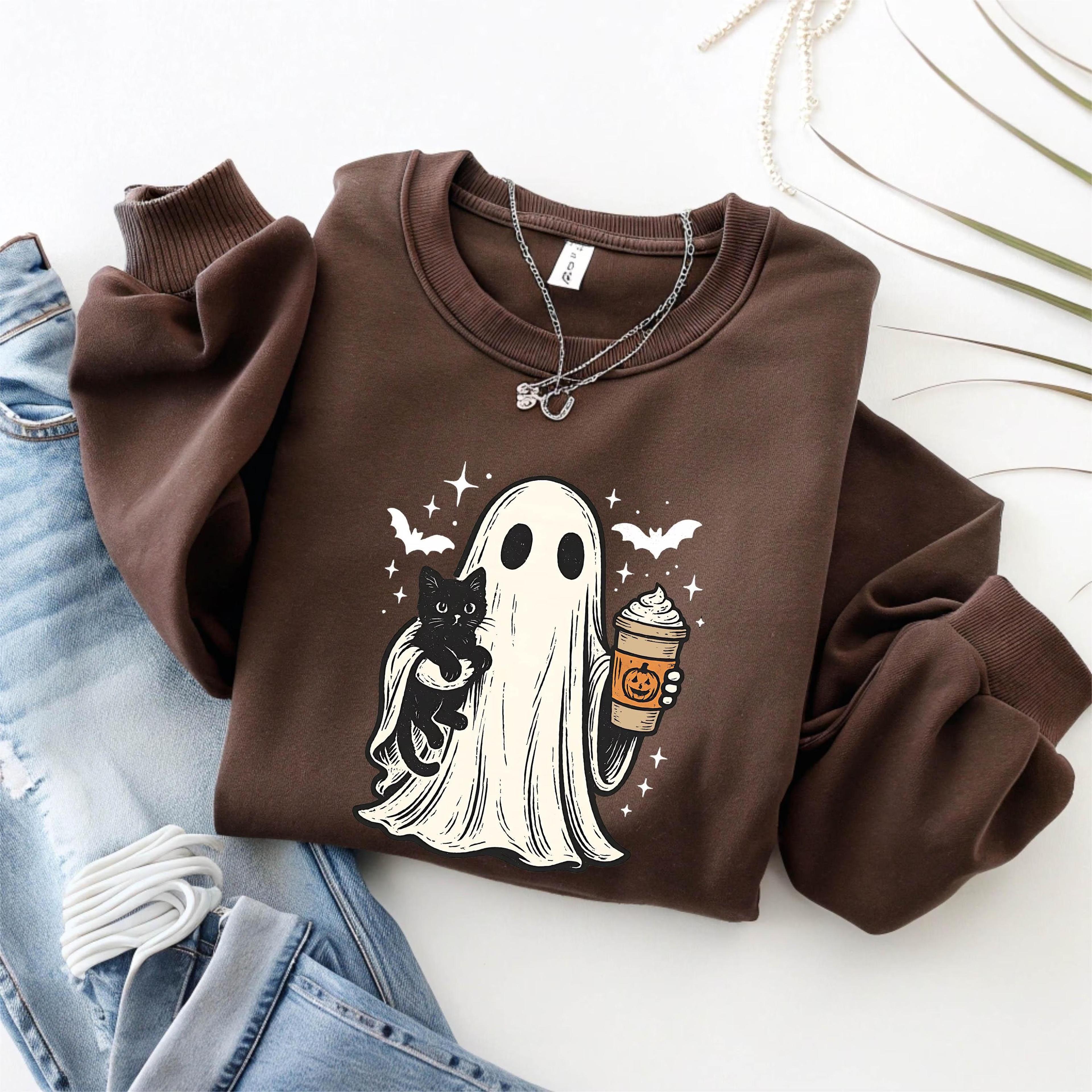 Cute Ghost Coffee Shirt Bougie Spooky Halloween Crewneck Sweatshirt 1