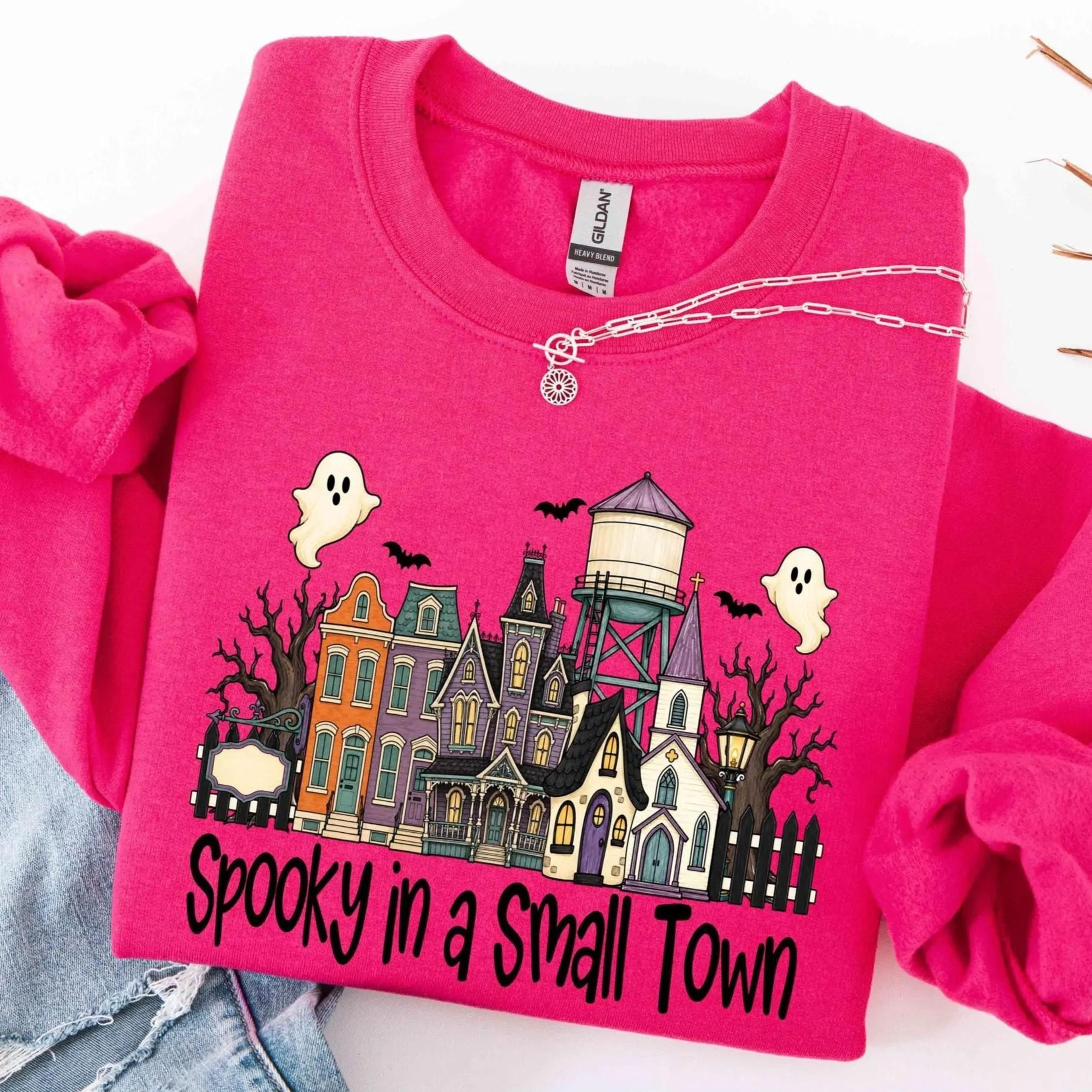 Spooky In A Small Town Sweatshirt Haunted Village Vintage Fall Crewneck 4