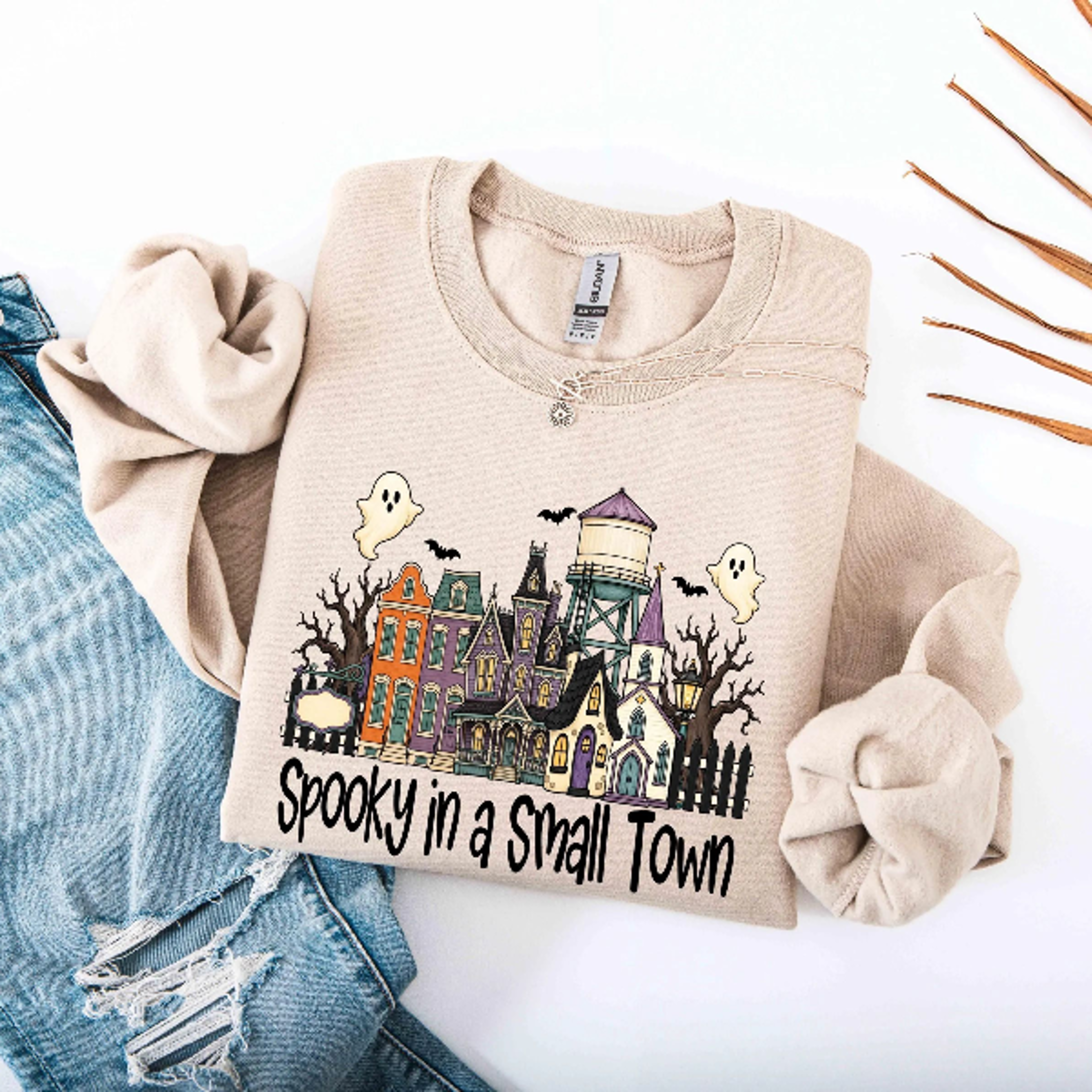 Spooky In A Small Town Sweatshirt Haunted Village Vintage Fall Crewneck 2