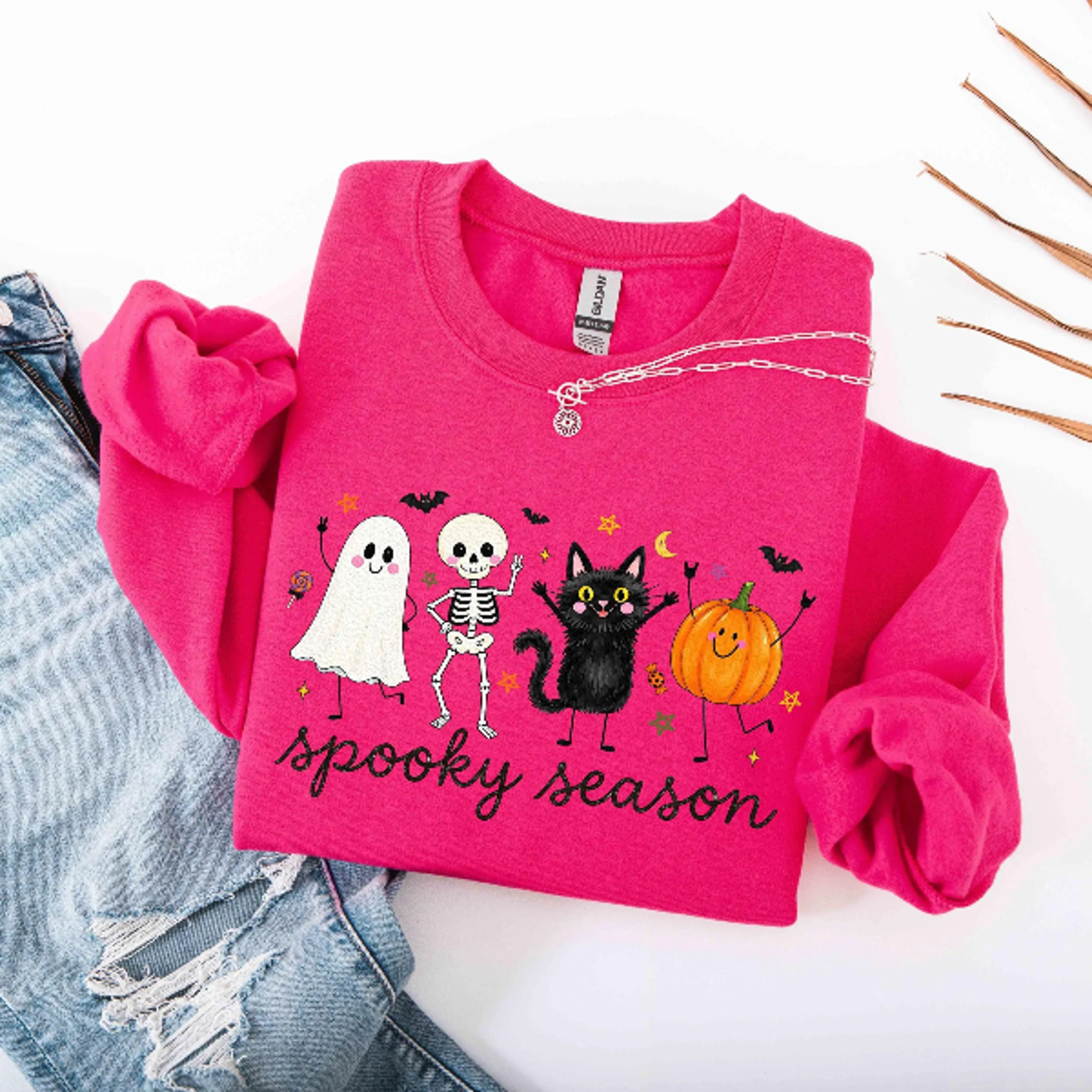 Spooky Season Sweatshirt Ghost Pumpkin Cute Halloween Crewneck 2