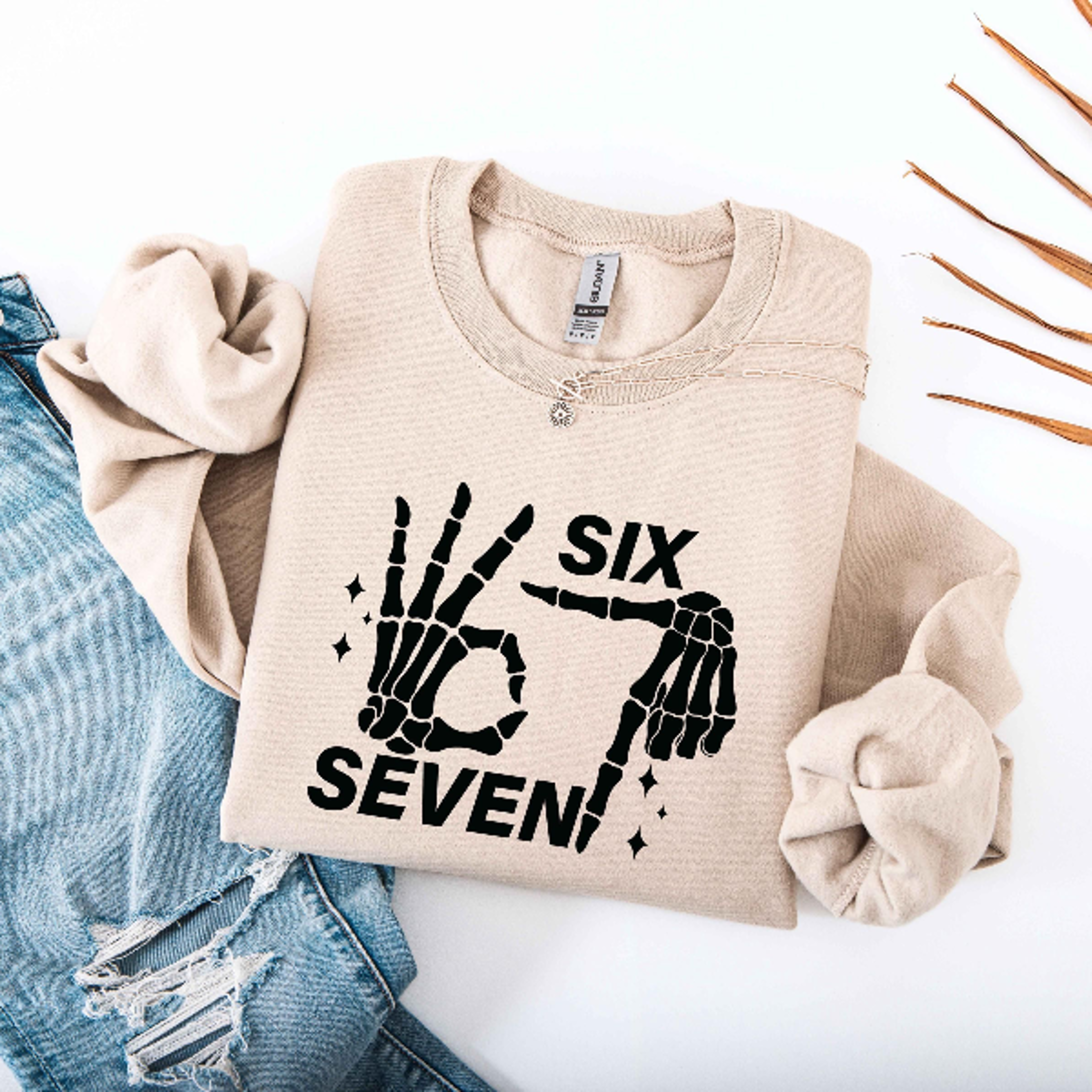 6 7 meme sweatshirt funny skeleton hands couples halloween tee